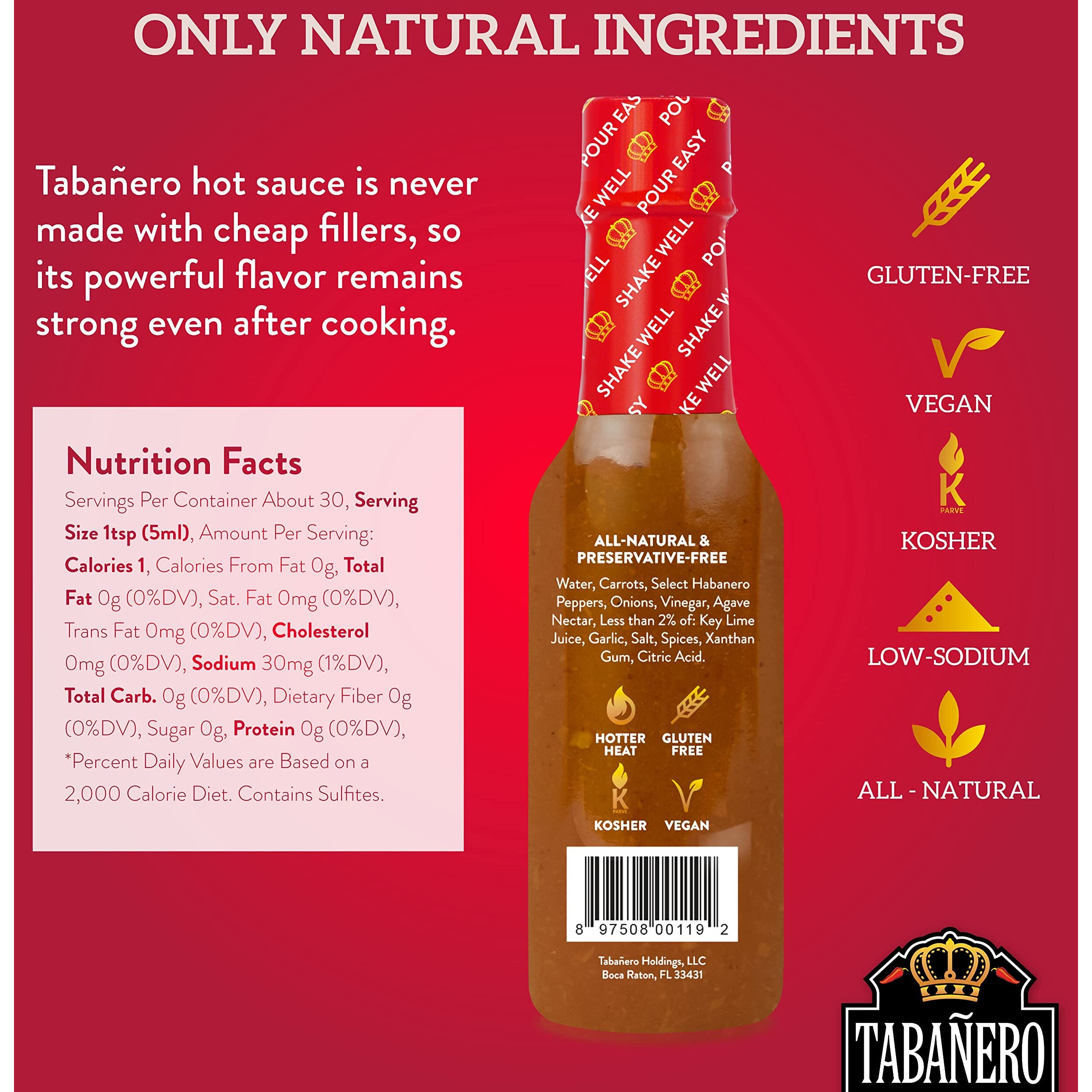 Extra Hot Hot Sauce By Tabaero, Gourmet Hot Sauce Gift, Fiesta Party Favors, All Natural, Gluten Free, Low Sodium, Vegan, Kosher, Made In The Usa, 5 Oz. Hot Sauce Bottle