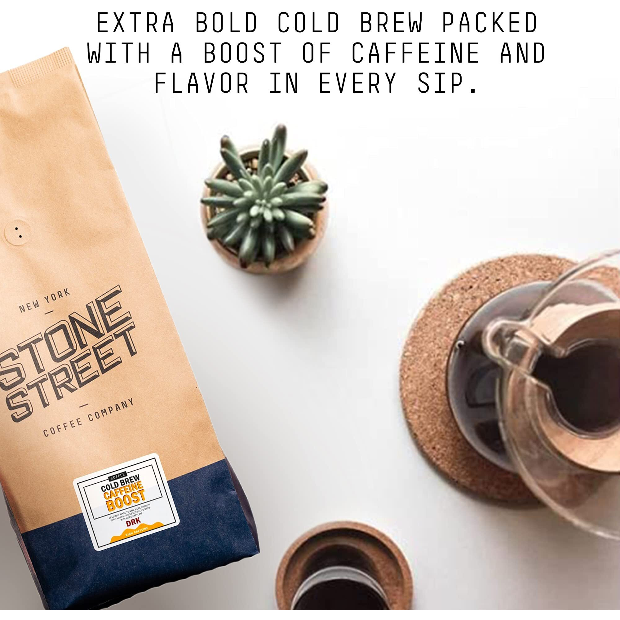 Stone Street Cold Brew Coffee, High Caffeine Boost Blend, Coarse Ground Coffee, Dark Roast, 2 Lb