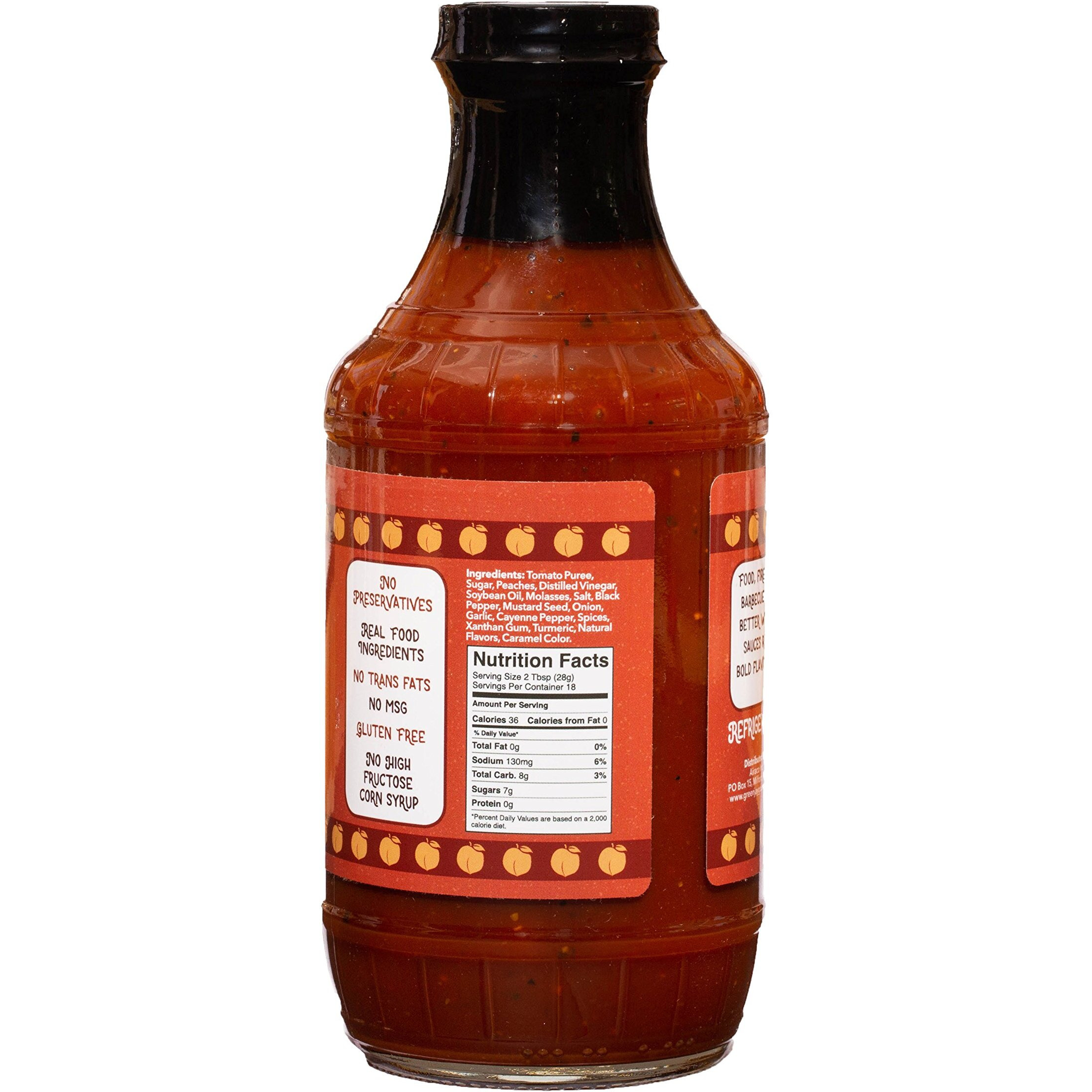 Green Jay Gourmet Bbq Sauce - Peach Bourbon - All-Natural Barbecue Sauce With Peaches, Gourmet Spices, Tomato Paste & More - Gourmet Barbecue Spread For Meats, Veggies & Other Foods - 19 Ounces