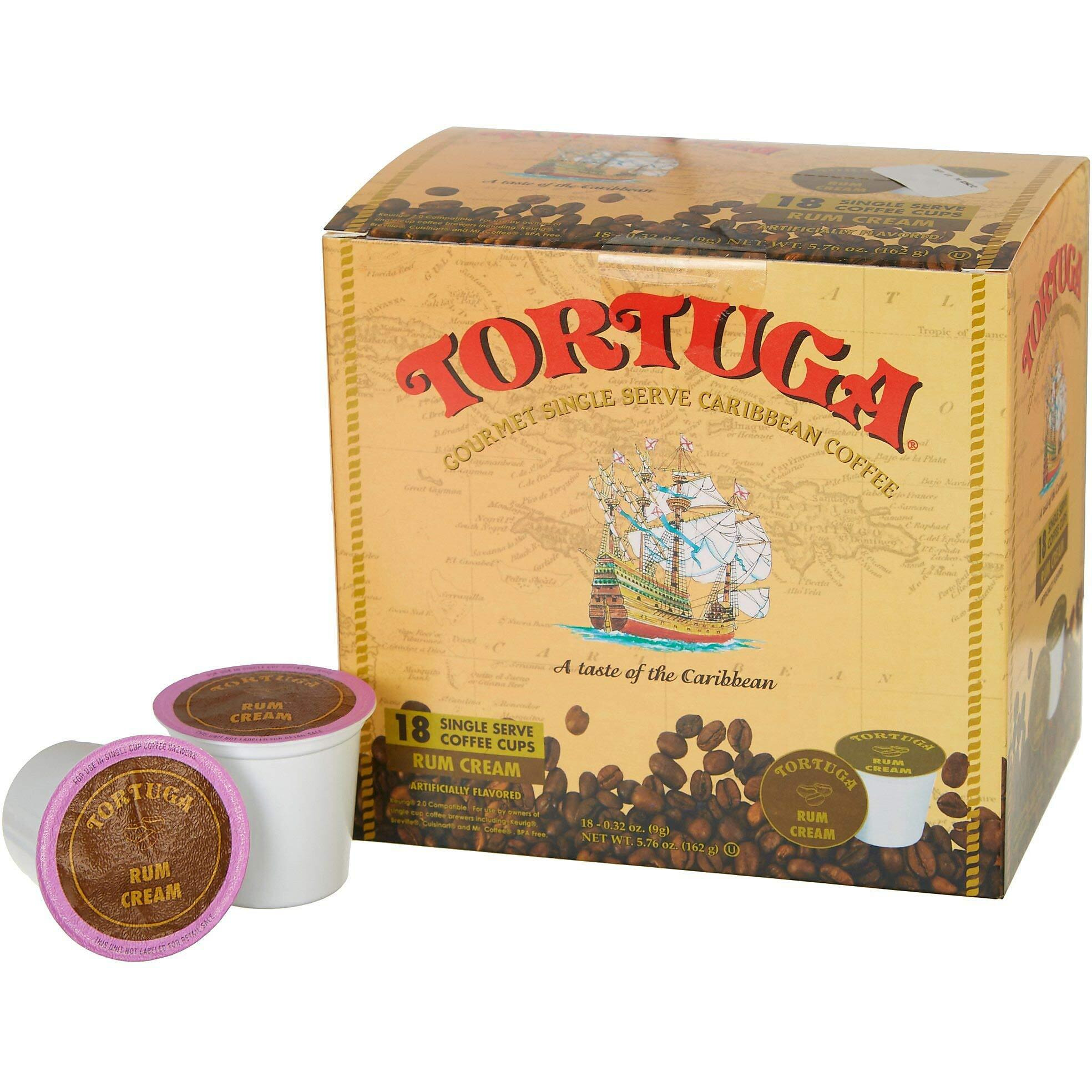 Tortuga Gourmet Single Serve Caribbean Coffee - 18 Single Serve Cups - Rum Cream Flavor