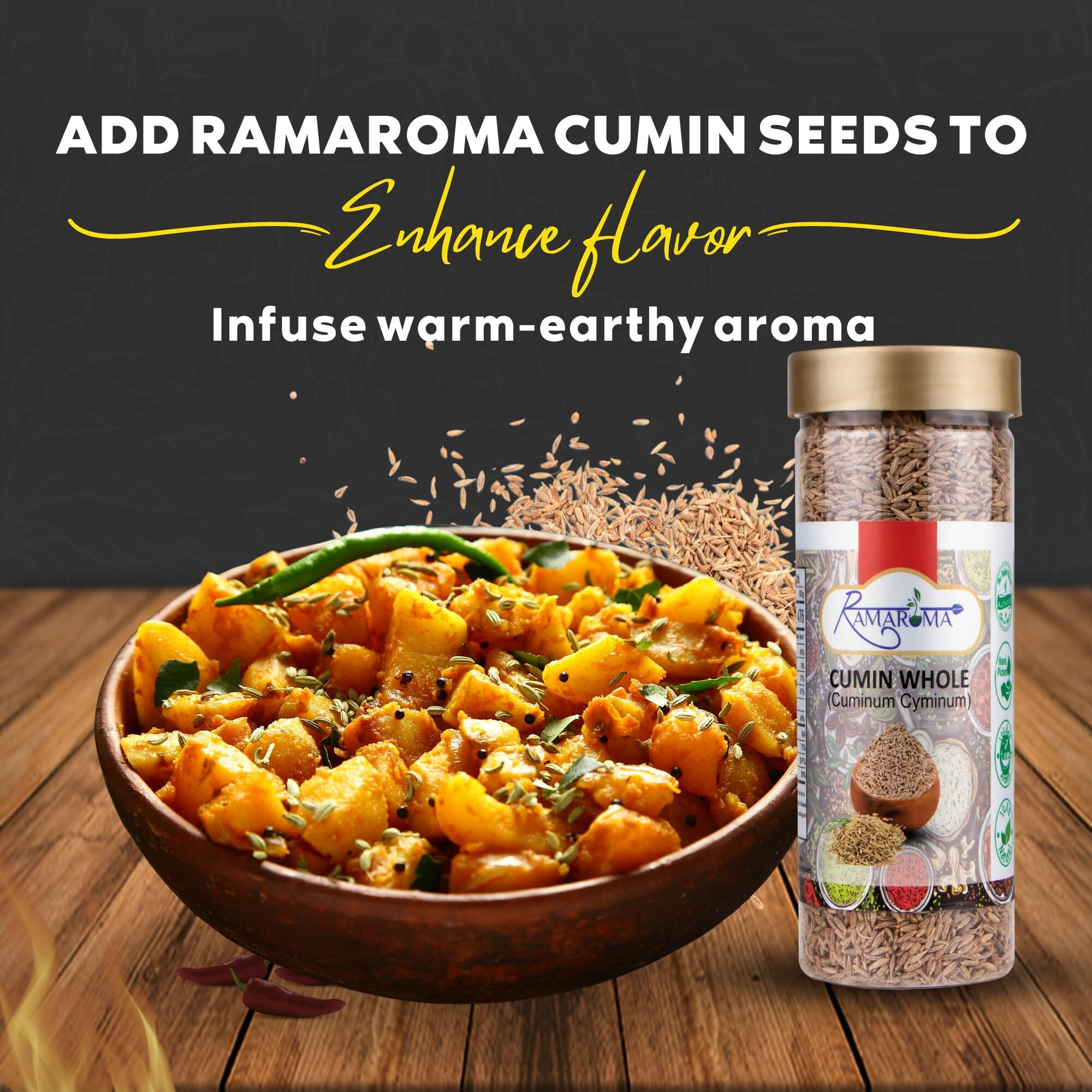 Ramaroma Cumin Seeds Whole (Jeera) Spice 3.5Oz (100G) ~ All Natural | Non-Gmo | 100% Vegan, Gluten Free | Quality Indian Spice, Fresh Natural Jeera