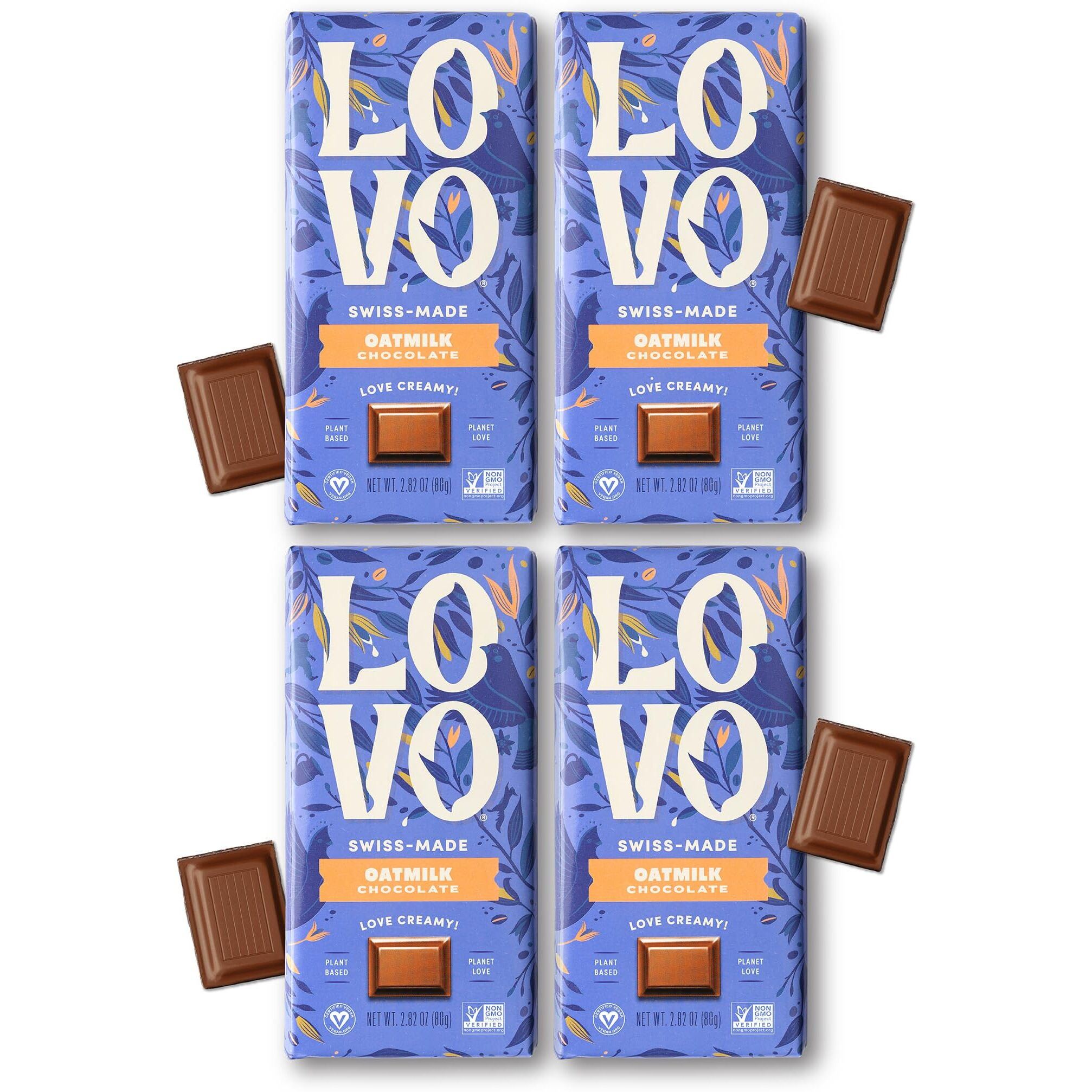 Lovo Oatmilk Chocolate Bar, Dairy Free & 100% Plant-Based & Dairy Free Milk Chocolate, Creamy And Delectable Vegan Milk Chocolate Made With Oat Milk, Non-Gmo, Gluten-Free, Swiss-Made, 2.82 Oz (Pack Of 4)