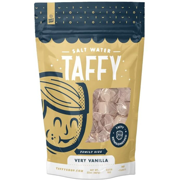 Taffy Shop Very Vanilla Salt Water Taffy - Small Batch Salt Water Taffies Made In The Usa - Super Soft, Sweet, Taffy Candy - Guaranteed Fresh - Gluten-Free, Soy-Free, Peanut Free - Family (32Oz) Bag