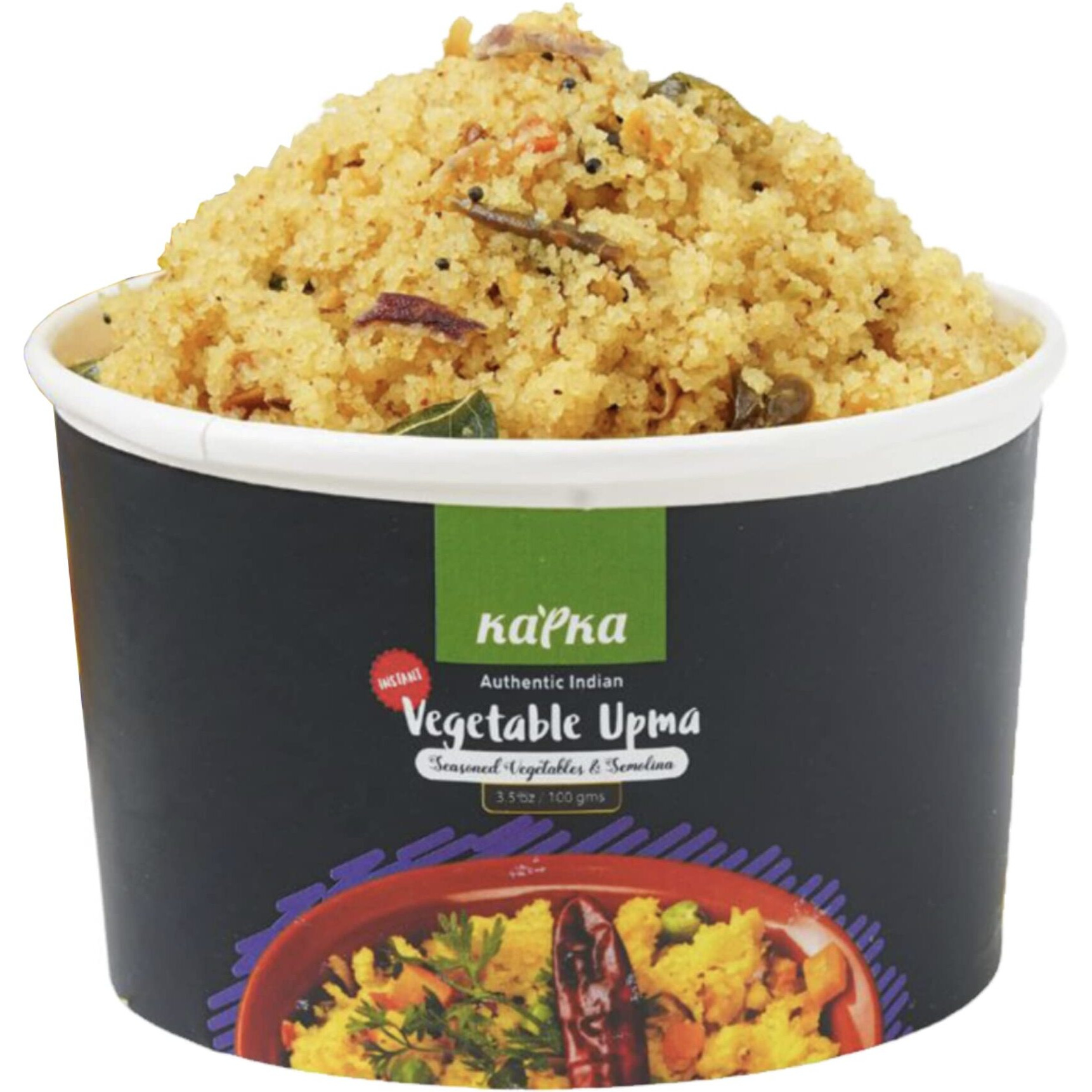Kapka Vegetable Upma Cups Indian Food - 5 Pack - Ready To Eat Authentic Premade Vegan Upma - Microwavable Meals - Regional Flavor, Non-Gmo - 3.5Oz/100G