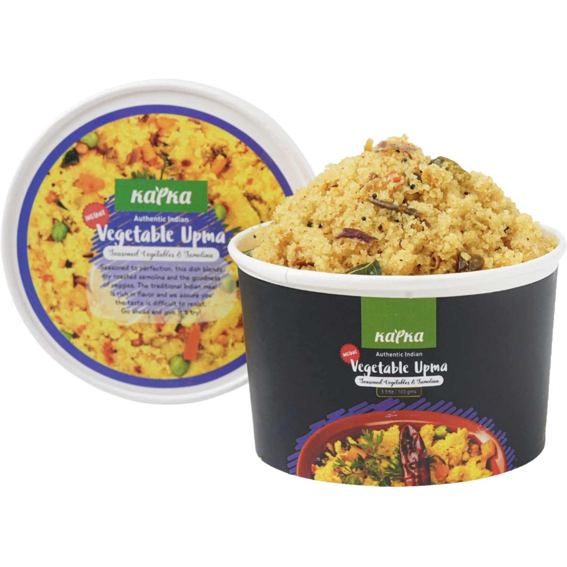 Kapka Vegetable Upma Cups Indian Food - 5 Pack - Ready To Eat Authentic Premade Vegan Upma - Microwavable Meals - Regional Flavor, Non-Gmo - 3.5Oz/100G