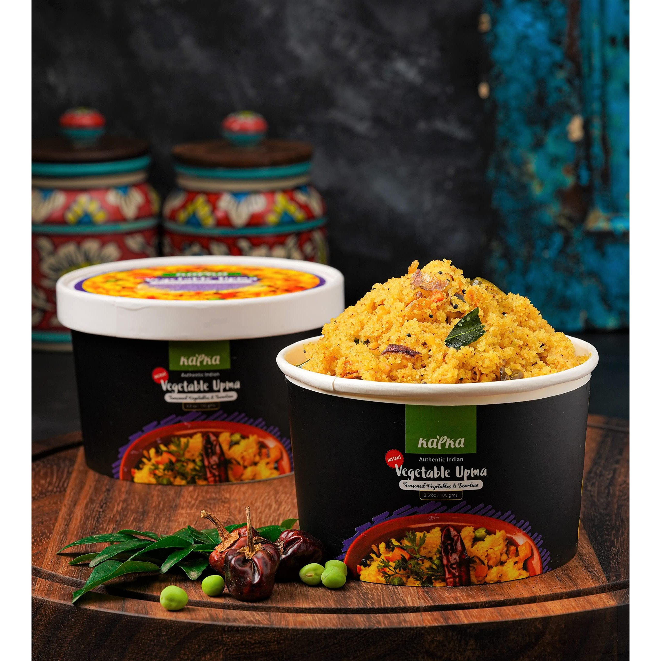 Kapka Vegetable Upma Cups Indian Food - 5 Pack - Ready To Eat Authentic Premade Vegan Upma - Microwavable Meals - Regional Flavor, Non-Gmo - 3.5Oz/100G