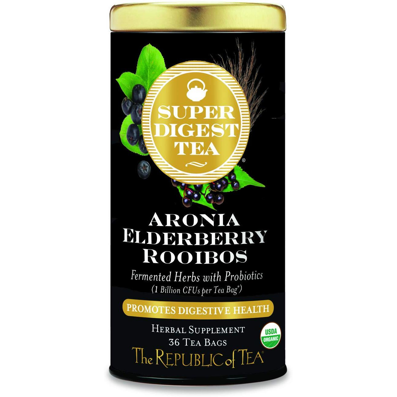 The Republic Of Tea Organic Aronia Elderberry Rooibos Superdigest Tea | Probiotic Tea Bags (36 Count)