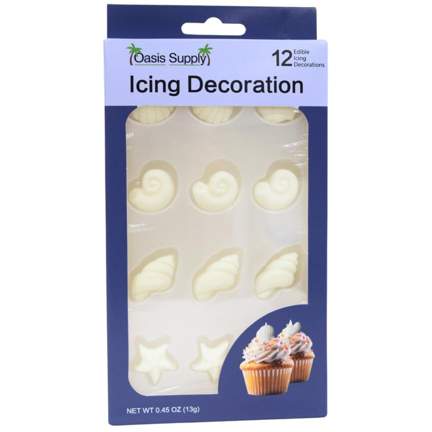 Oasis Supply Seashells And Starfish Sugar Decorations, Cupcake Toppers, 12 Count