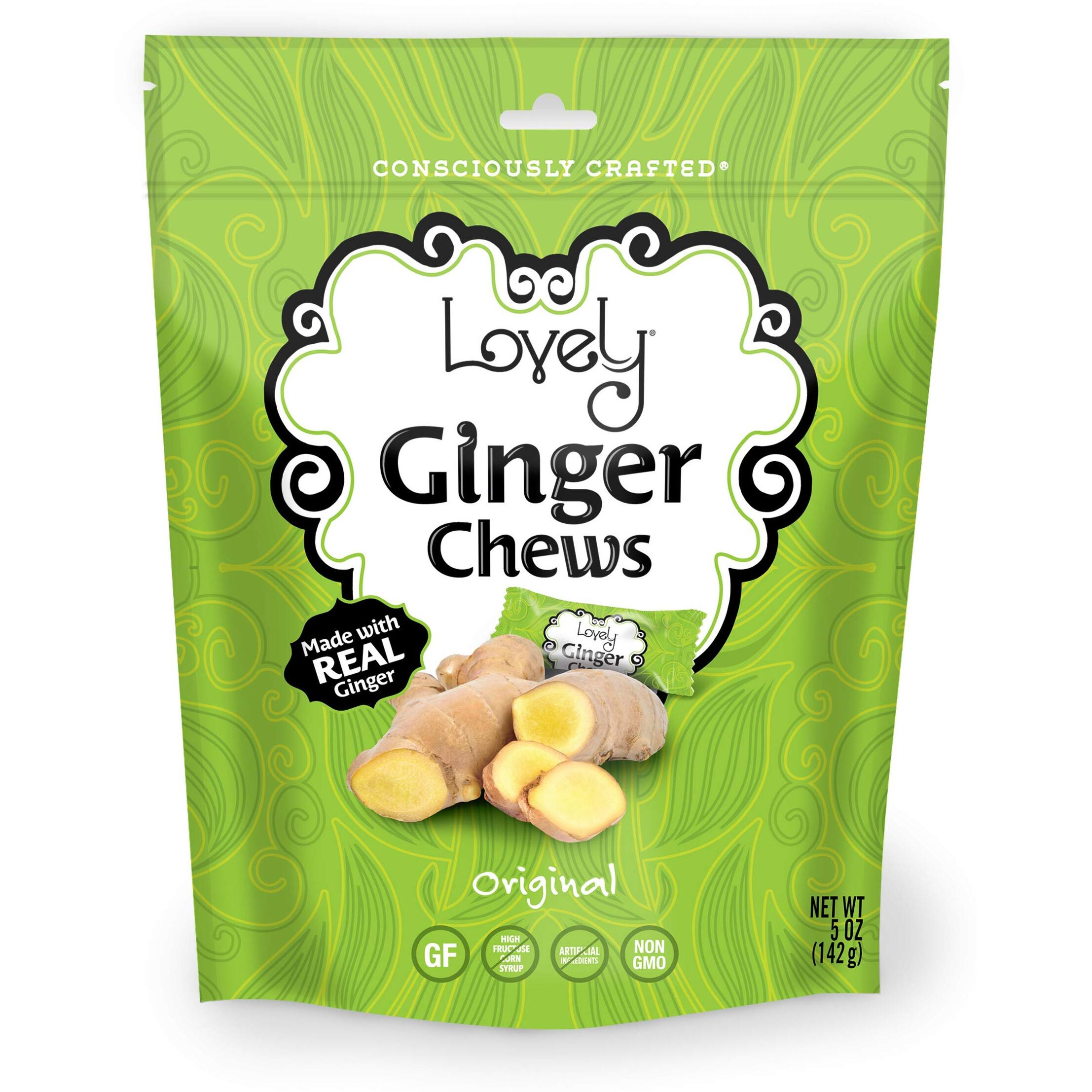 Lovely Candy Co. Original Ginger Chews, Made With Real Ginger, Individually Wrapped, 5Oz (1-Pack) | Gluten-Free, Non-Gmo, No Artificial Ingredients, No High Fructose Corn Syrup | 3 Simple Ingredients