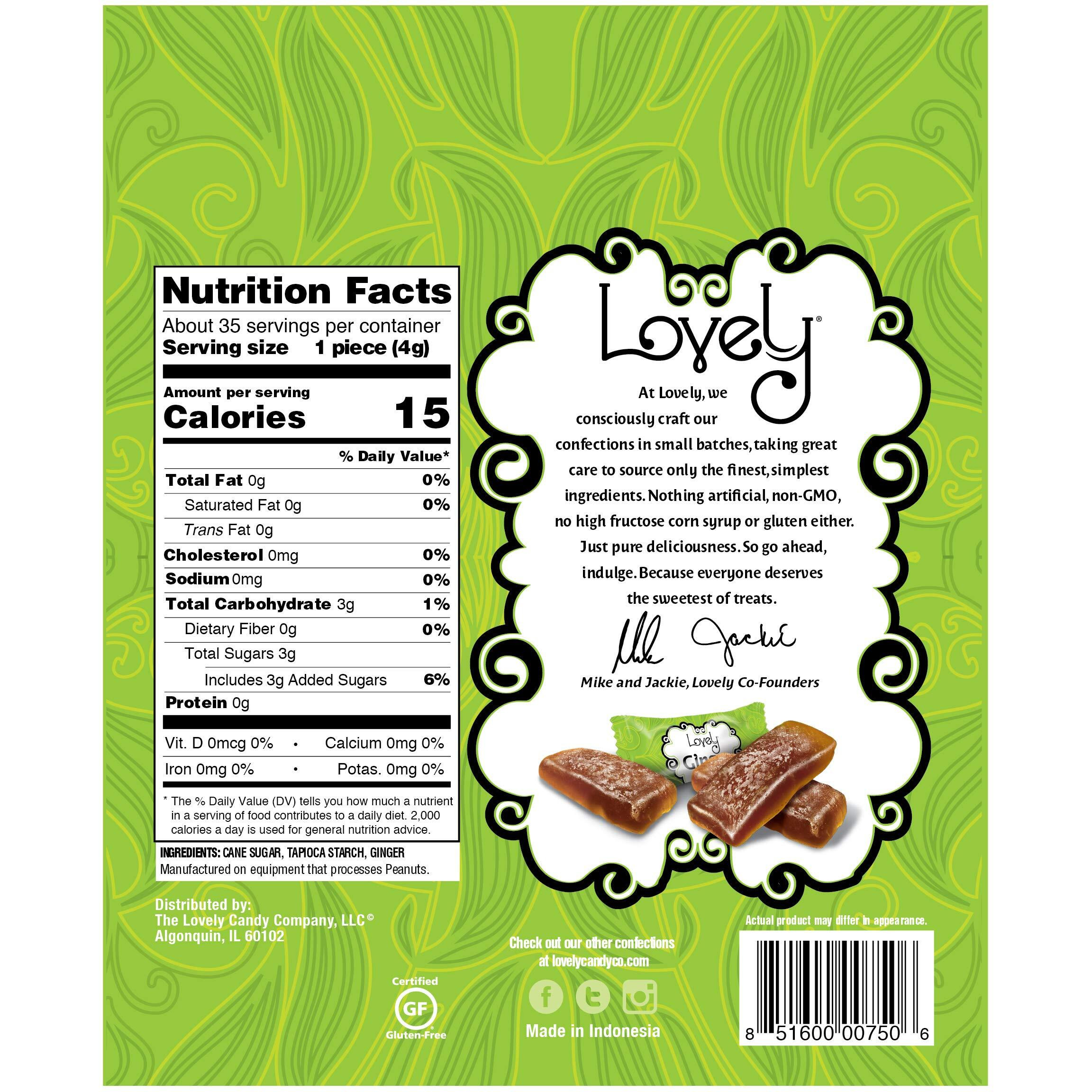 Lovely Candy Co. Original Ginger Chews, Made With Real Ginger, Individually Wrapped, 5Oz (1-Pack) | Gluten-Free, Non-Gmo, No Artificial Ingredients, No High Fructose Corn Syrup | 3 Simple Ingredients