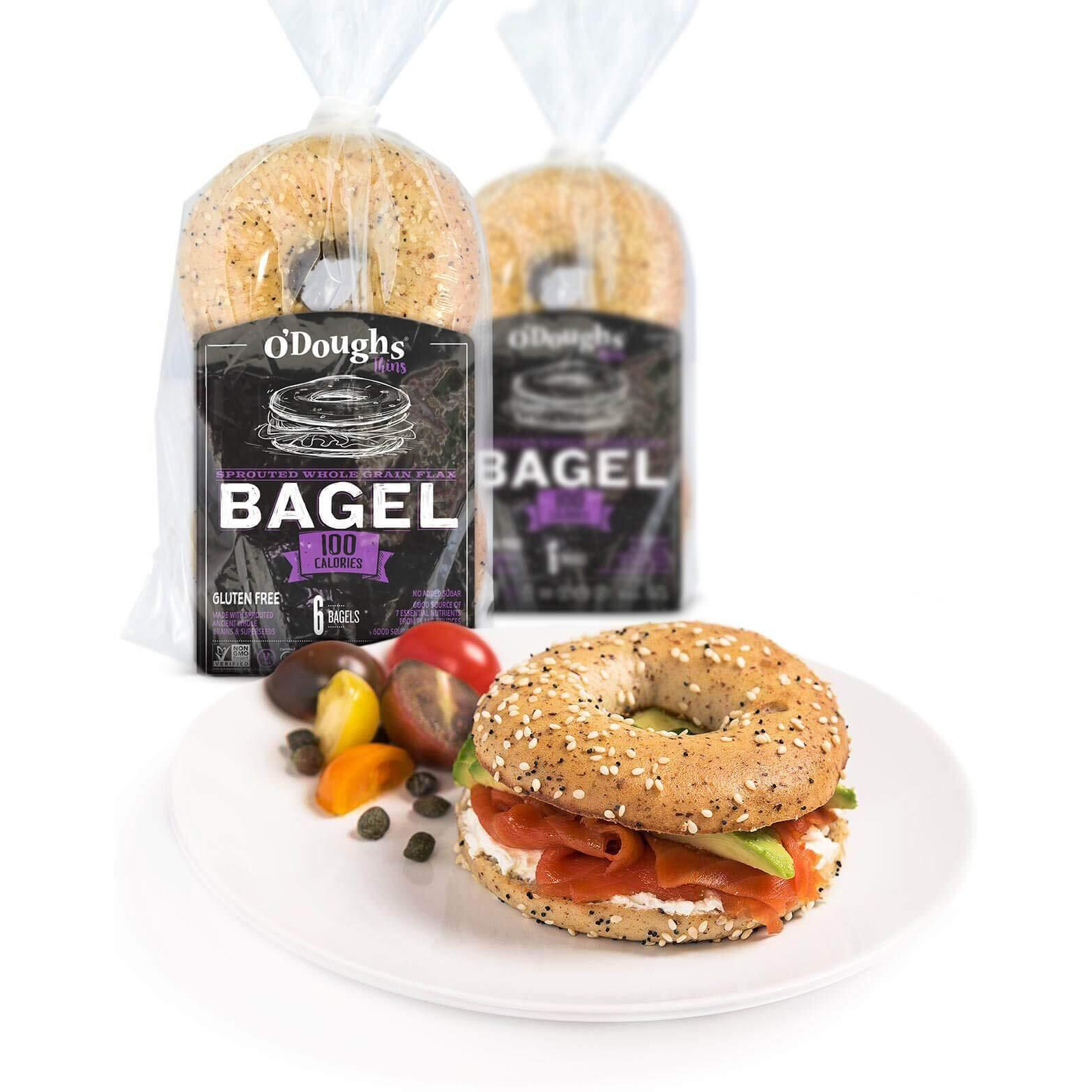 O 'Dough Thins Gluten Free Bagels, Sprouted Whole Grain Flax, 100 Calorie Bagels, Presliced, 10.58 Ounce [3 Packs]