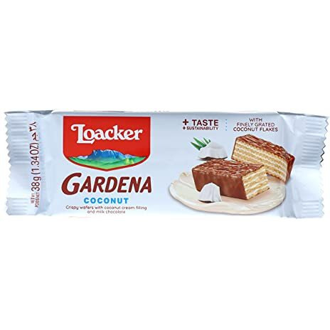 Loacker Gardena Coconut - Premium Milk Chocolate Covered Crispy Wafer Snack Bars With Coconut Cream Filling - Pack Of 25 Individually Wrapped Snacks