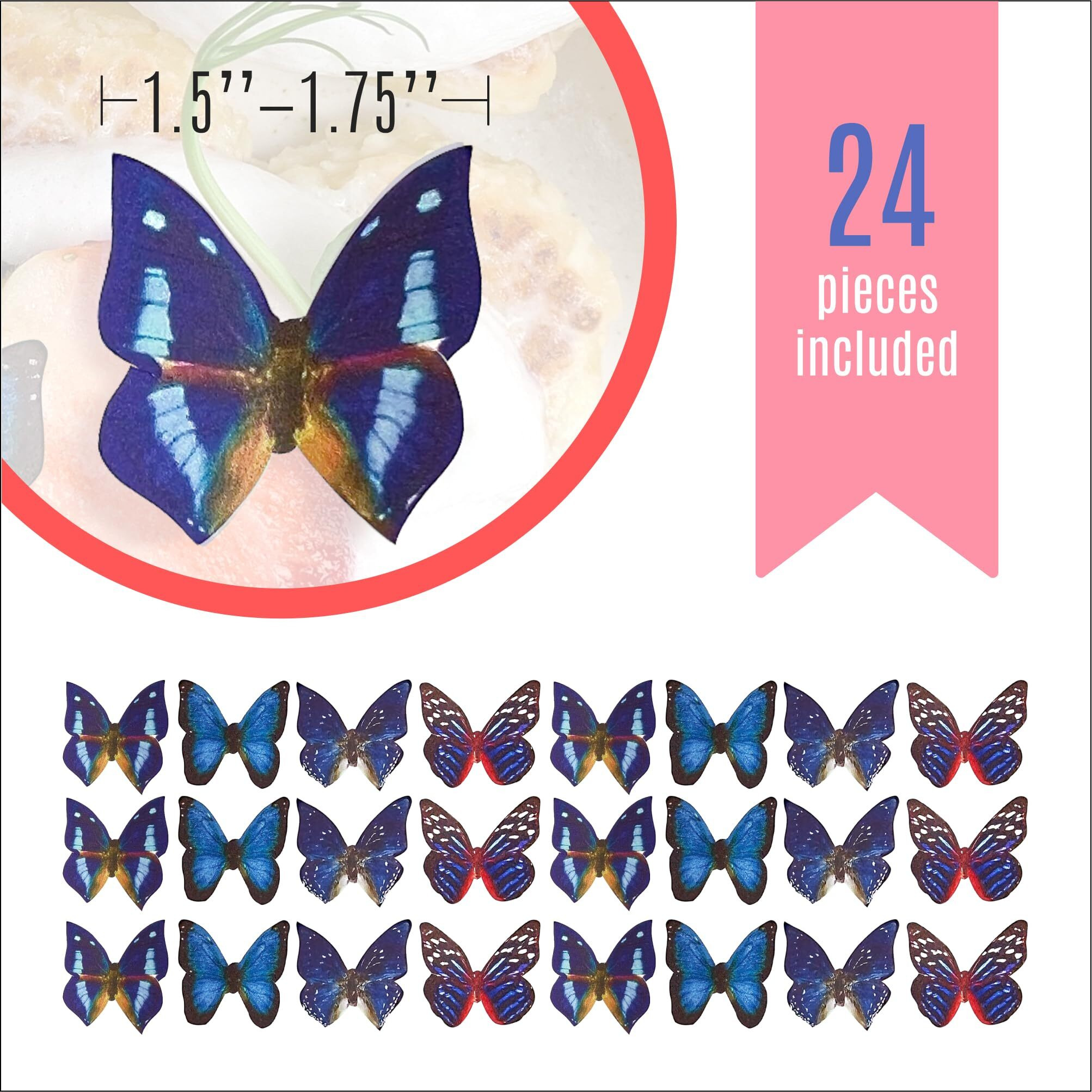 Sugar Robot Inc. Edible Butterflies Small Premium Crafted Made In The Usa Cake And Cupcake Toppers, Decoration (Blue)