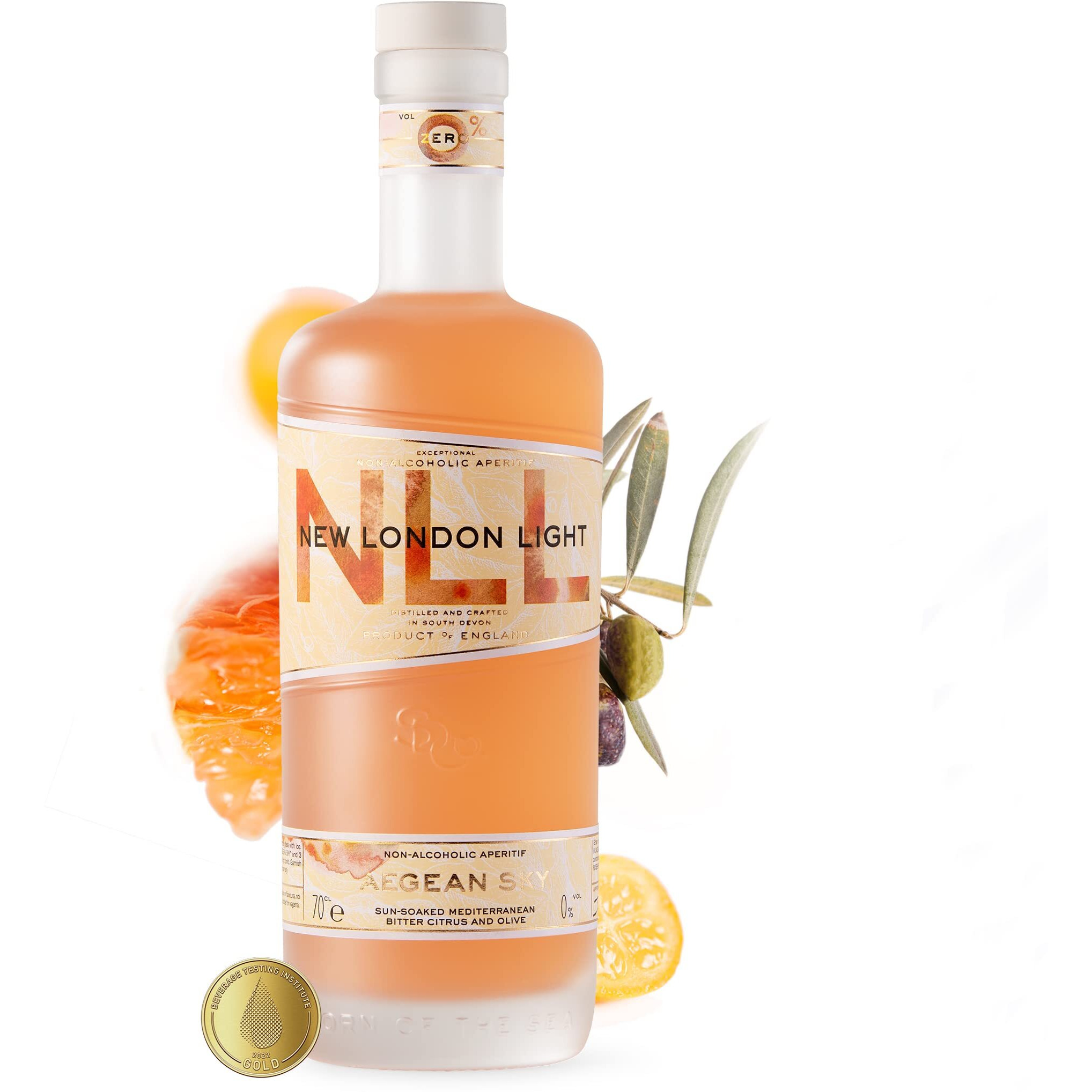 New London Light Aegean Sky 0% Non-Alcoholic Aperitif, 70Cl Bitter Citrus, Olive And Mediterranean Flavors | Made In England