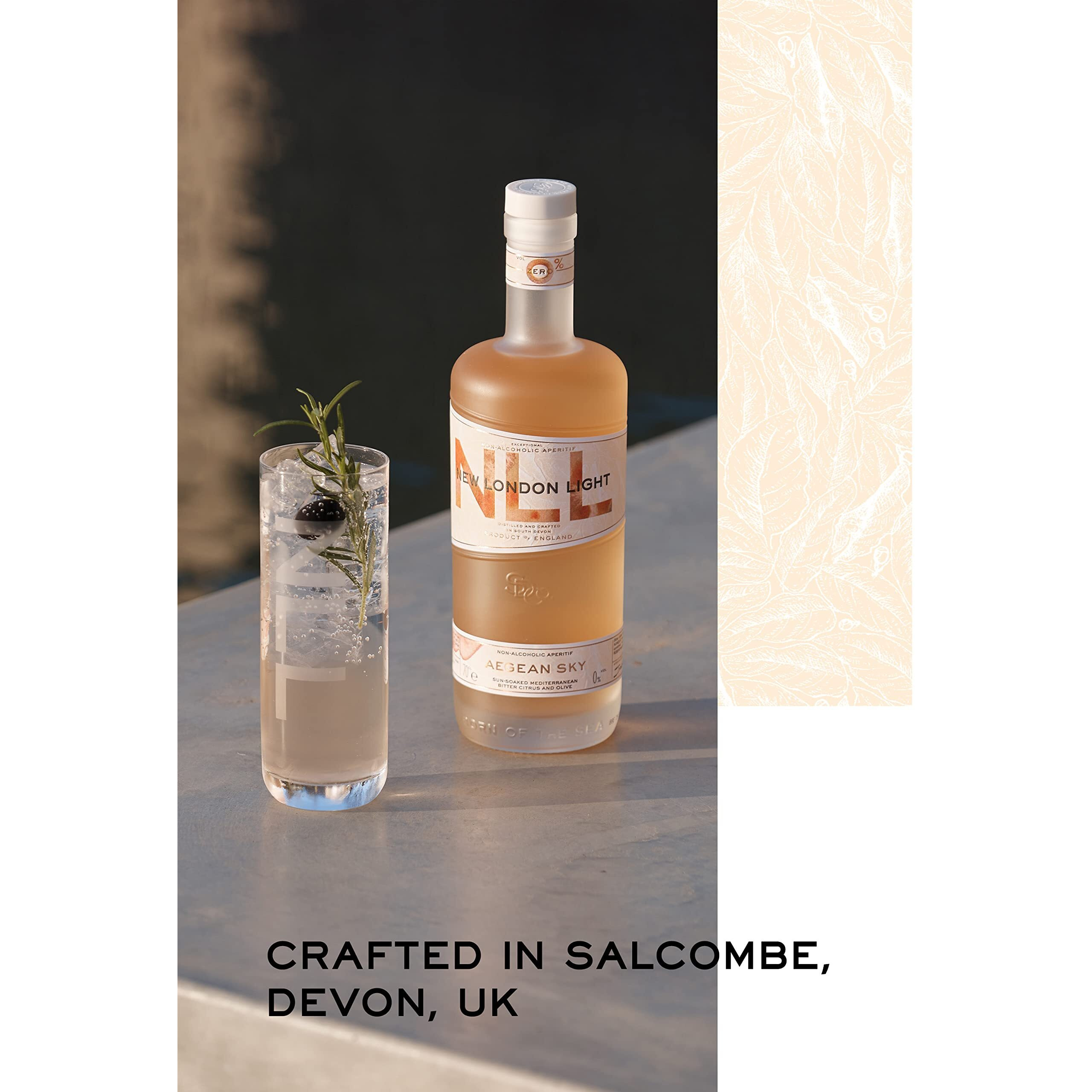 New London Light Aegean Sky 0% Non-Alcoholic Aperitif, 70Cl Bitter Citrus, Olive And Mediterranean Flavors | Made In England