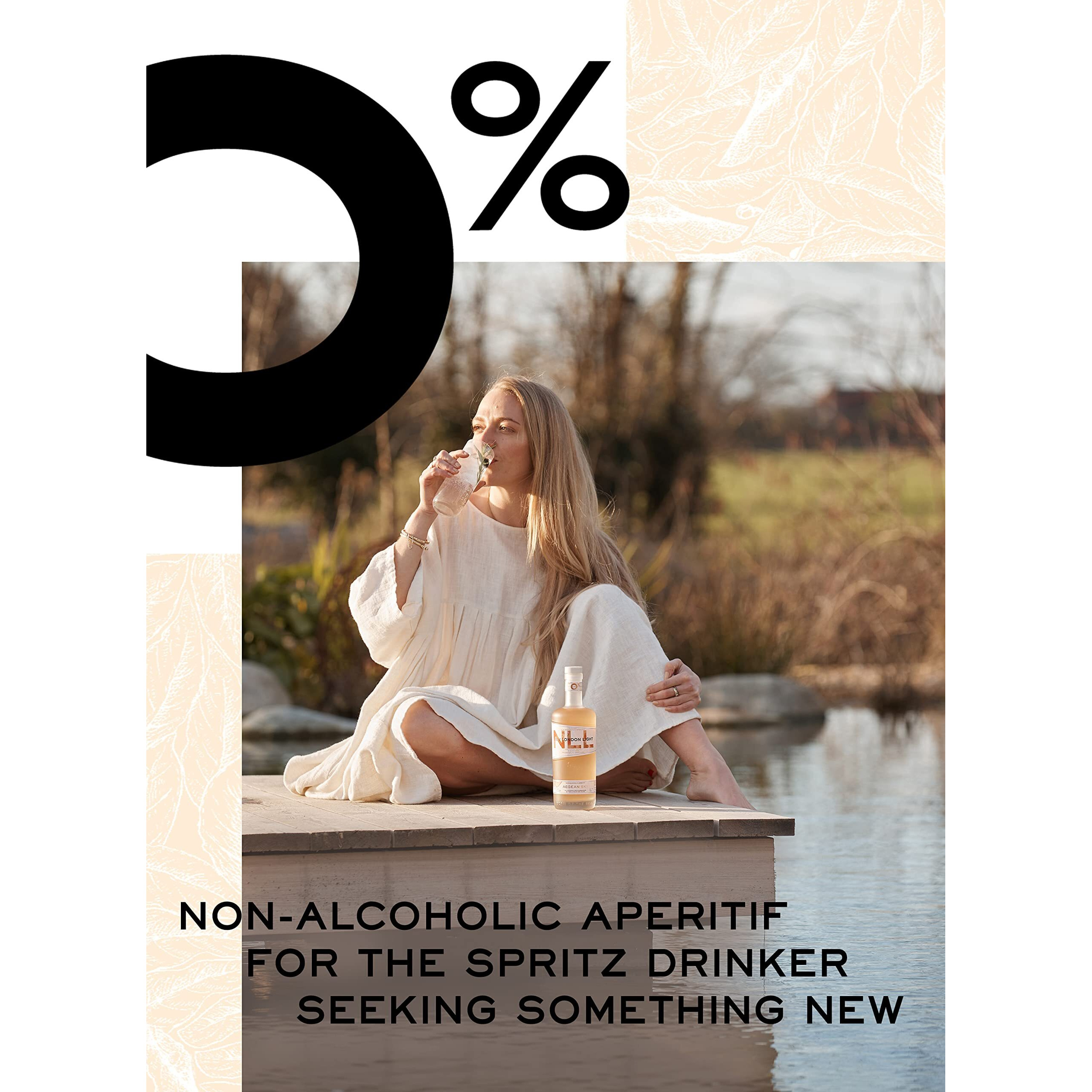 New London Light Aegean Sky 0% Non-Alcoholic Aperitif, 70Cl Bitter Citrus, Olive And Mediterranean Flavors | Made In England