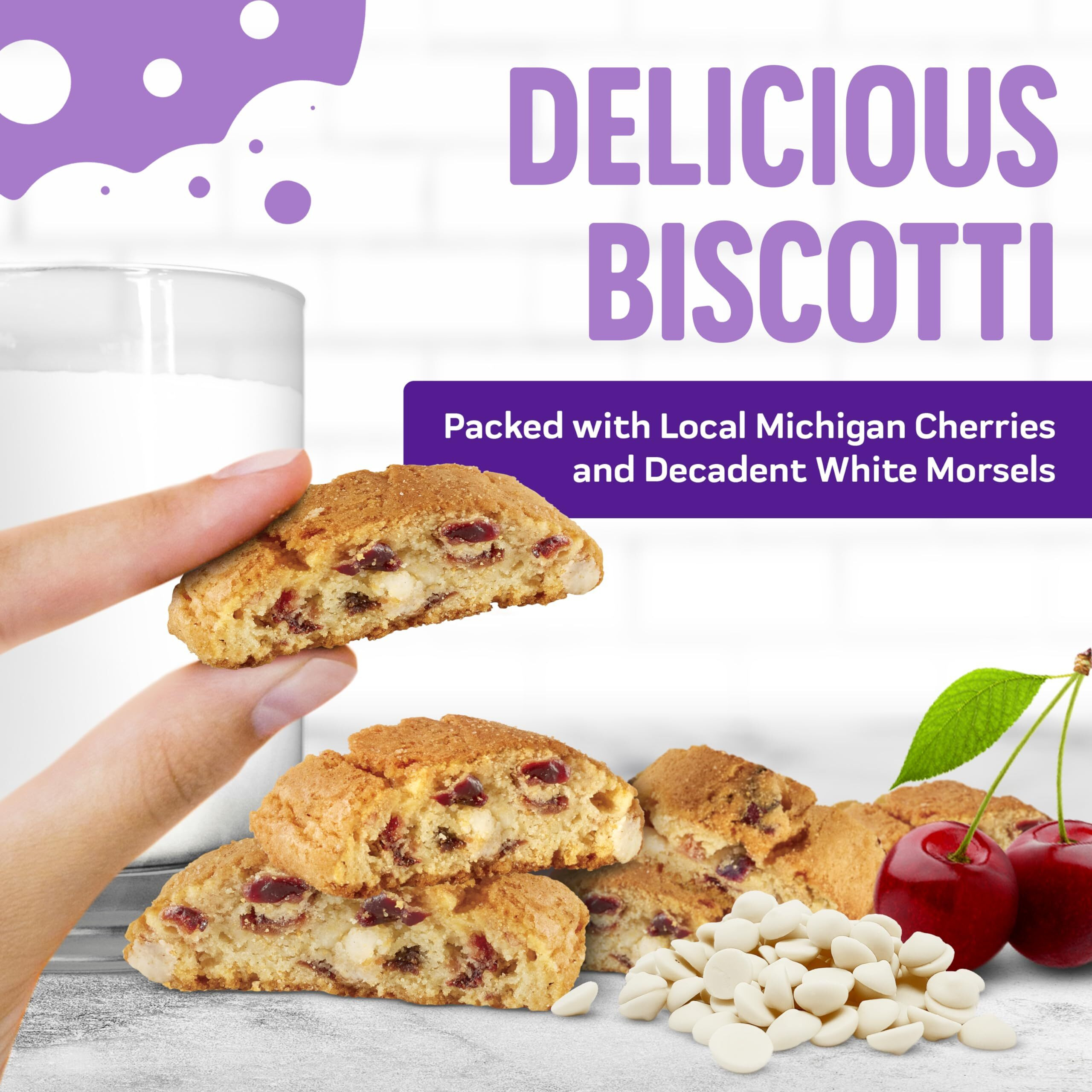Cooper Street Italian Biscotti Cookies - Twice Baked Biscotti Style Cookie Biscuits In Delicious Cherry White Chunk Flavor | Crispy, Light And Healthy Cookies | Peanut & Dairy Free | 1.25Oz - 24 Pack