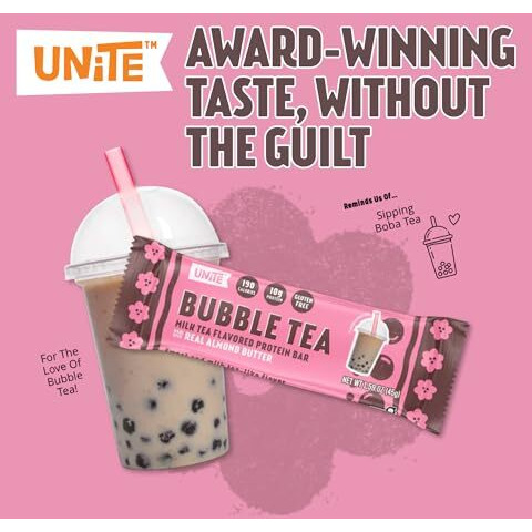 Unite Protein Bar, 10G Protein, 200 Calories, Bubble Tea Flavor, Real Ingredients, No Artificial Sweeteners Or Flavors, Gluten & Soy Free, High Protein, Women Owned, 1.59 Oz Bars (12 Pack)