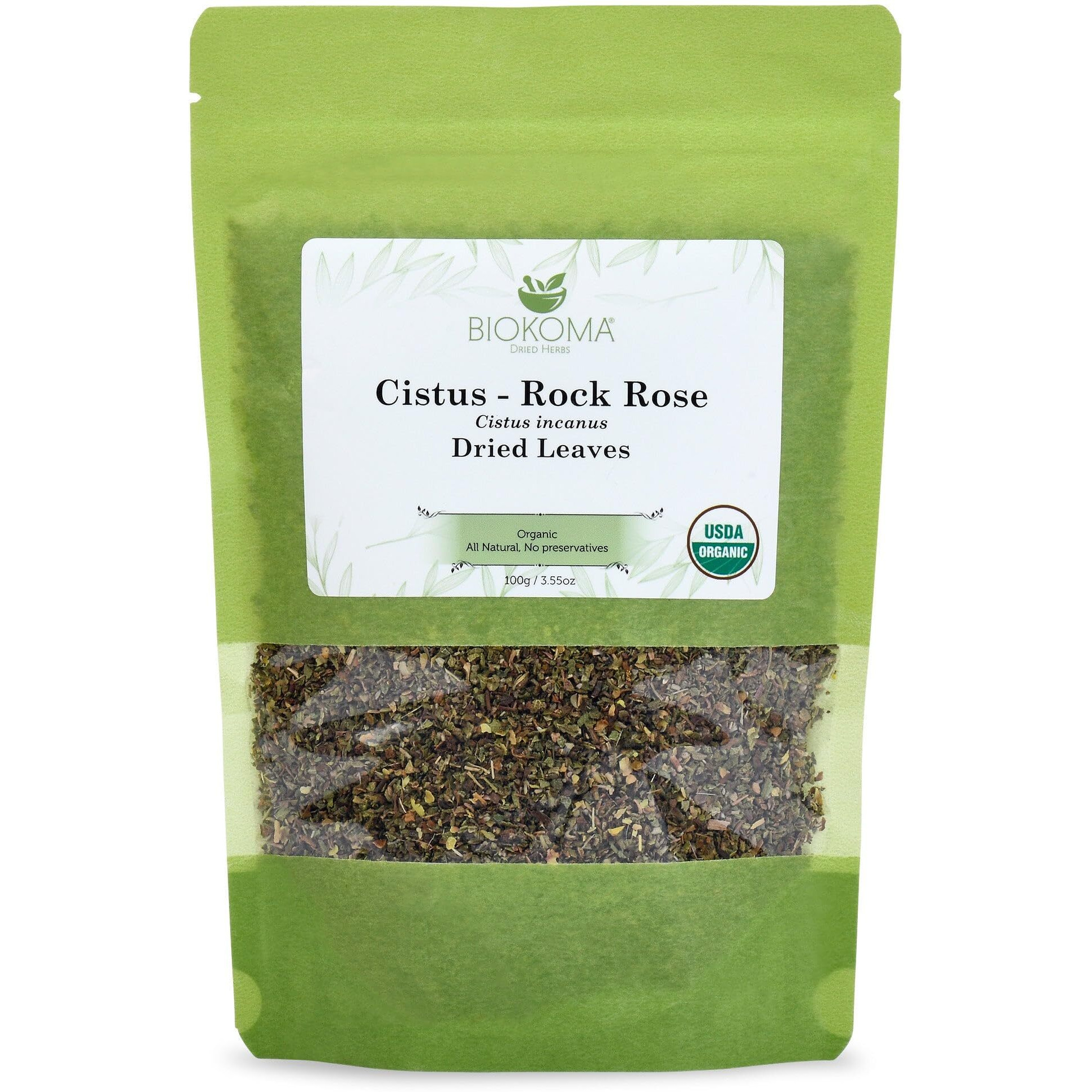 Pure And Organic Biokoma Cistus - Rock Rose Natural Dried Leaves, Herbal Tea In Resealable Pack Moisture Proof Pouch 100G - Turkish