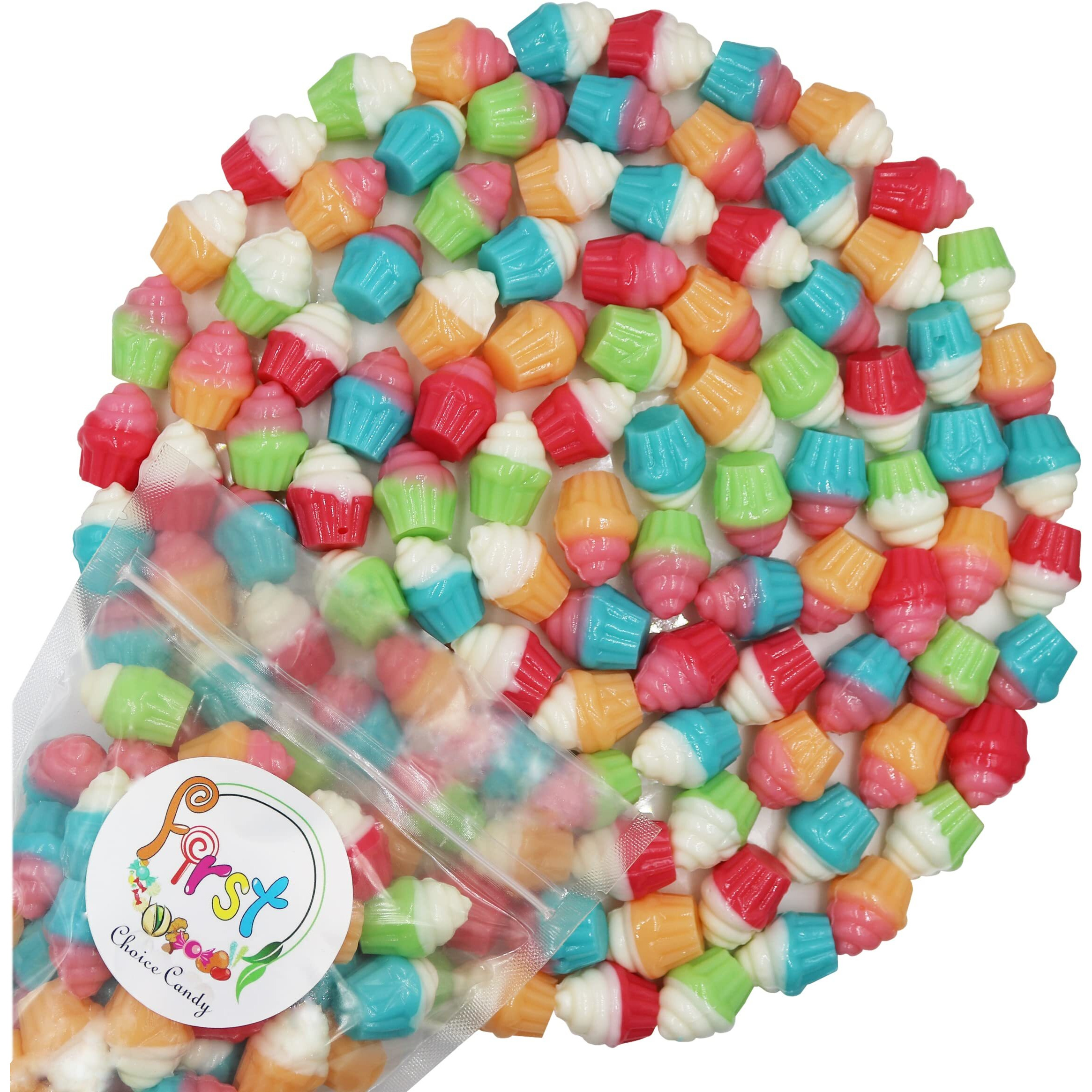 Firstchoicecandy 3D Rainbow Juicy Gummy Candy (3D Cupcake, 2 Pound)