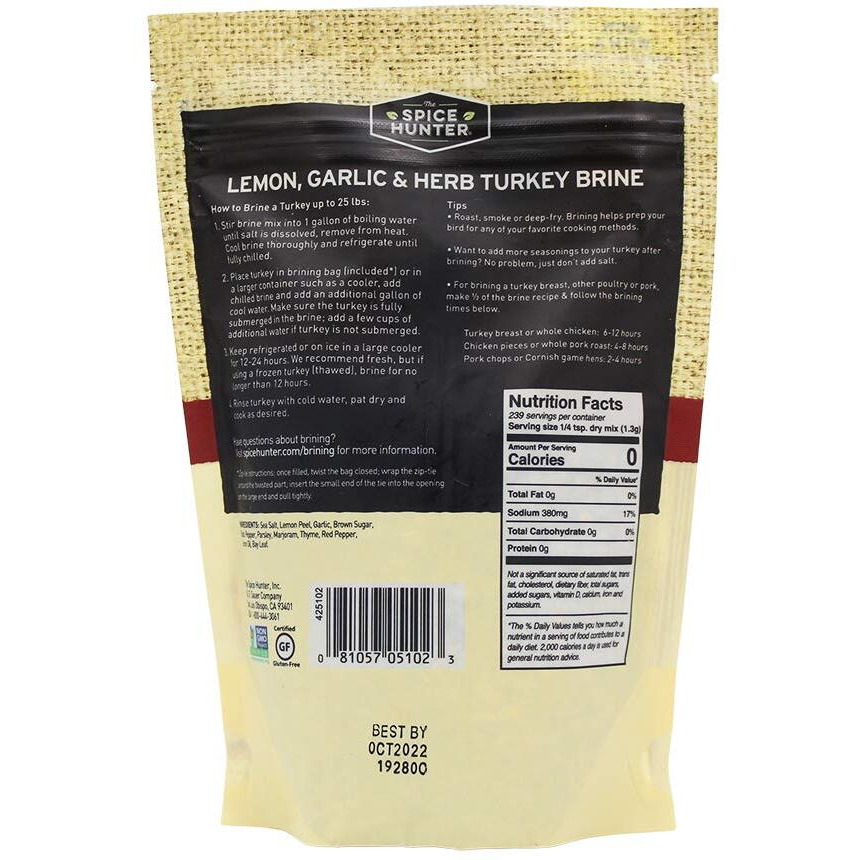 Spice Hunter Turkey Brine & Bag, Lemon, Garlic And Herb, 11 Ounce