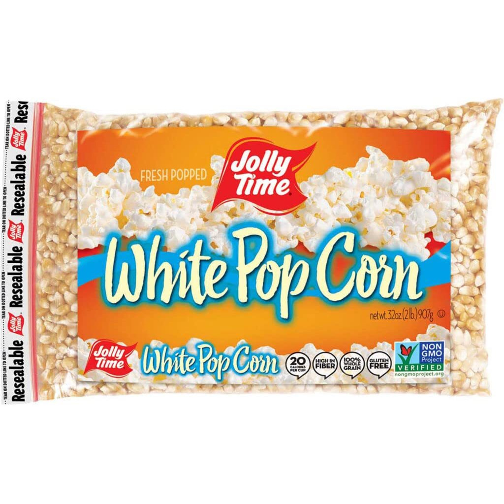 Jolly Time Unpopped Popcorn Kernels, Gourmet Popping Corn For Air Popper Machine Or Stovetop, Non-Gmo (White Pop Corn, 2 Pound (Pack Of 4))
