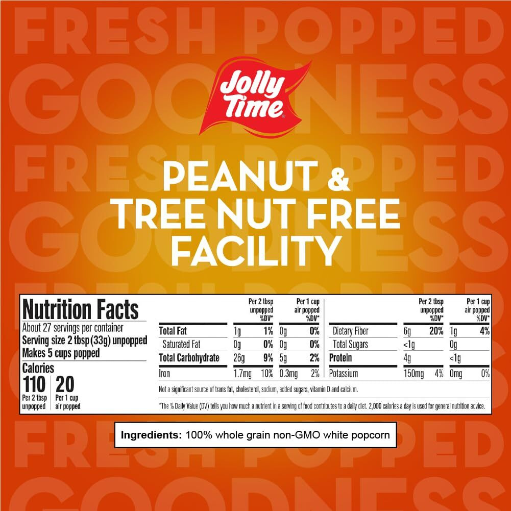 Jolly Time Unpopped Popcorn Kernels, Gourmet Popping Corn For Air Popper Machine Or Stovetop, Non-Gmo (White Pop Corn, 2 Pound (Pack Of 4))