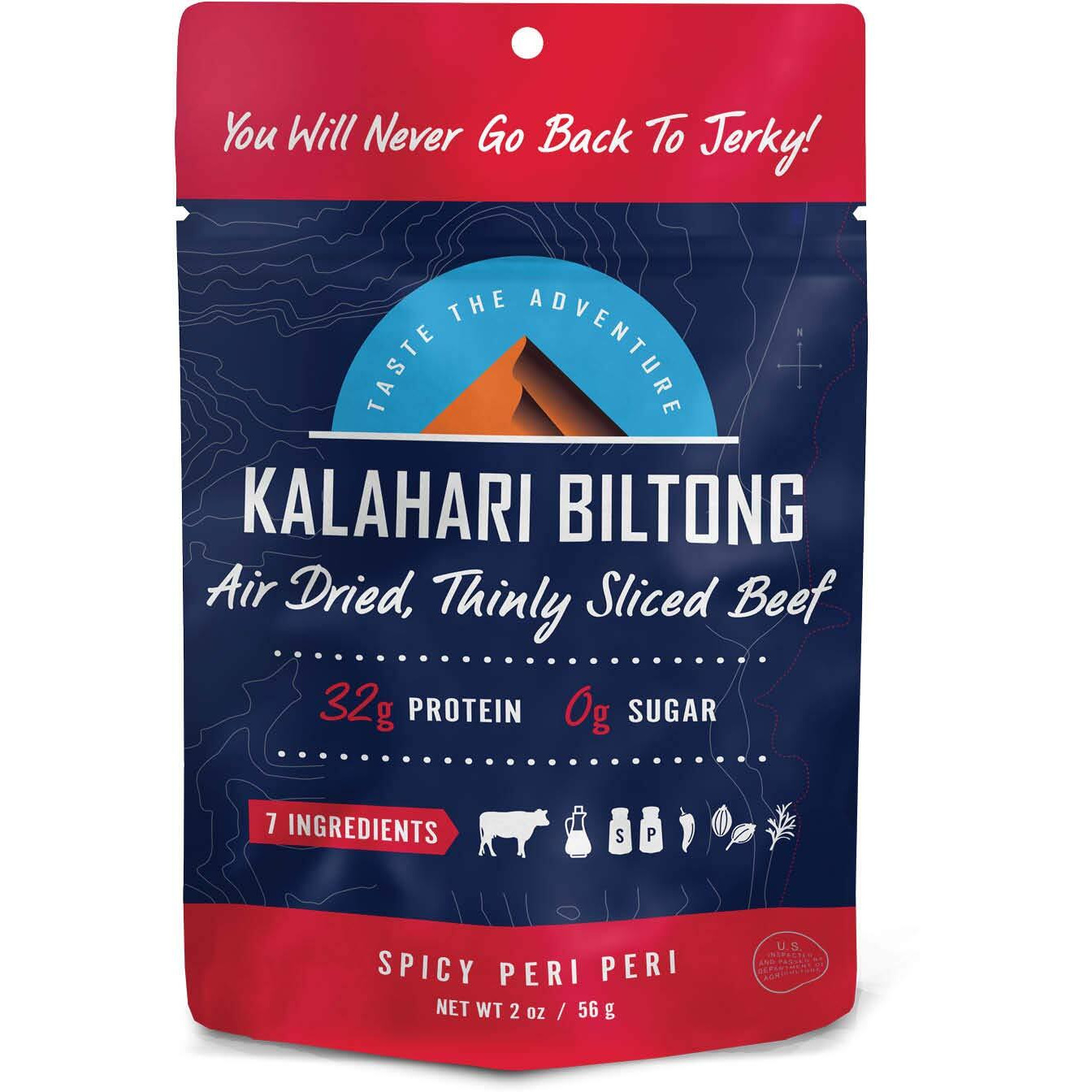 Spicy Peri Peri Kalahari Biltong, Air-Dried Thinly Sliced Beef, 2Oz (Pack Of 1), Sugar Free, Gluten Free, Keto & Paleo, High Protein Snack