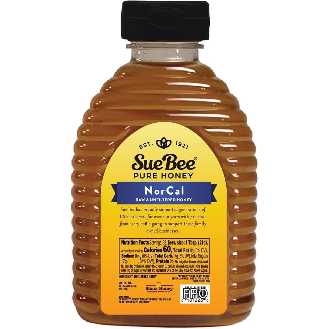 Sue Bee Honey Regional Northern California Honey, Strained, Unfiltered Beekeeper-Owned Co-Op Honey, 24-Ounce