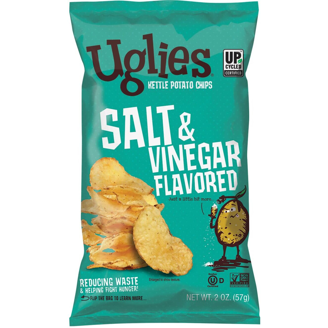 Uglies Kettle-Cooked Potato Chips, Gluten-Free Snacks, Kosher-Friendly, Non-Gmo Snacks For Kids Or Office, Lunch Snacks, Individual Snack Packs, Salt And Vinegar Potato Chips, 2 Oz. Each, Pack Of 12
