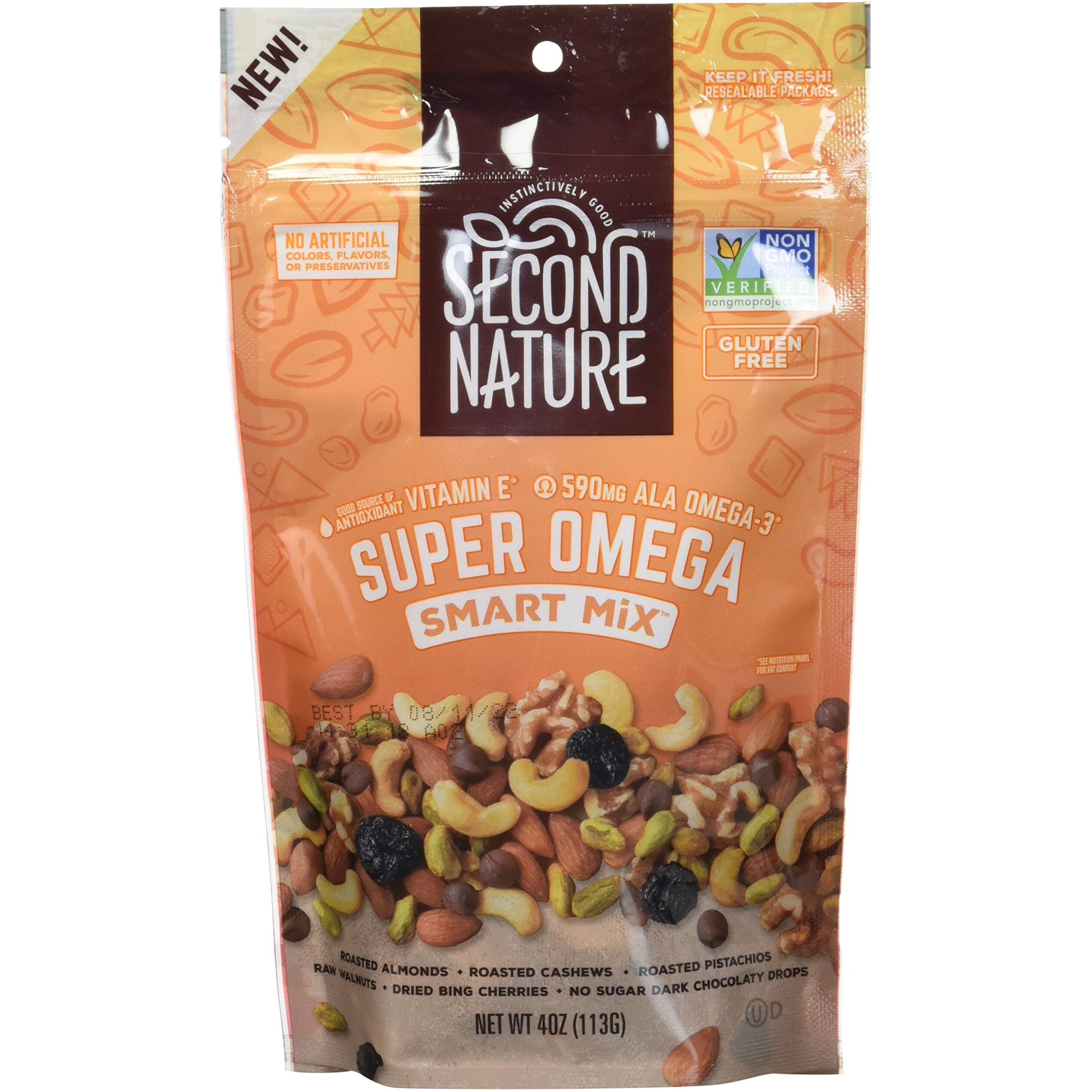 Second Nature Super Omega Smart Snack Mix - 4 Oz Individual Snack Packs (Pack Of 6) - Certified Gluten-Free Snack, Ideal For Travel Snacks