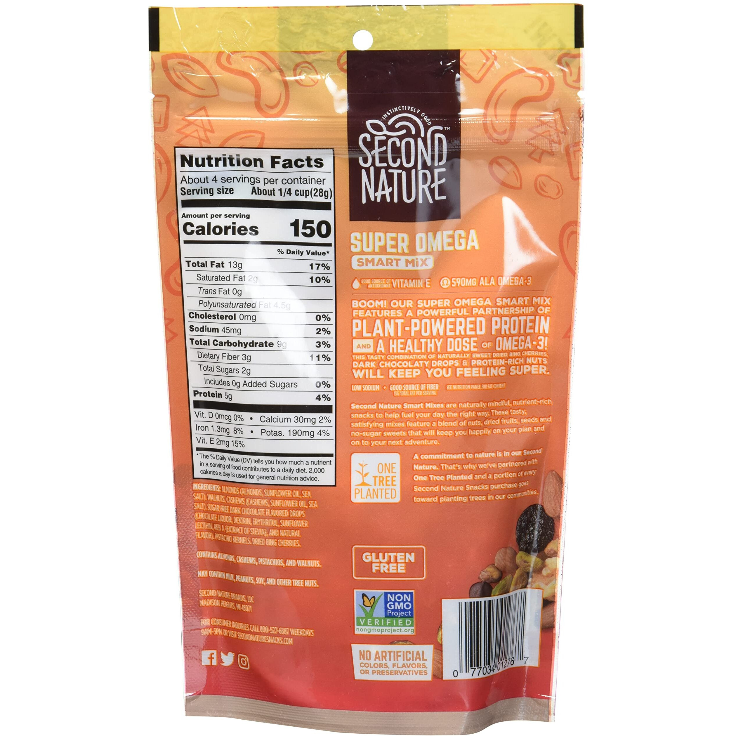 Second Nature Super Omega Smart Snack Mix - 4 Oz Individual Snack Packs (Pack Of 6) - Certified Gluten-Free Snack, Ideal For Travel Snacks