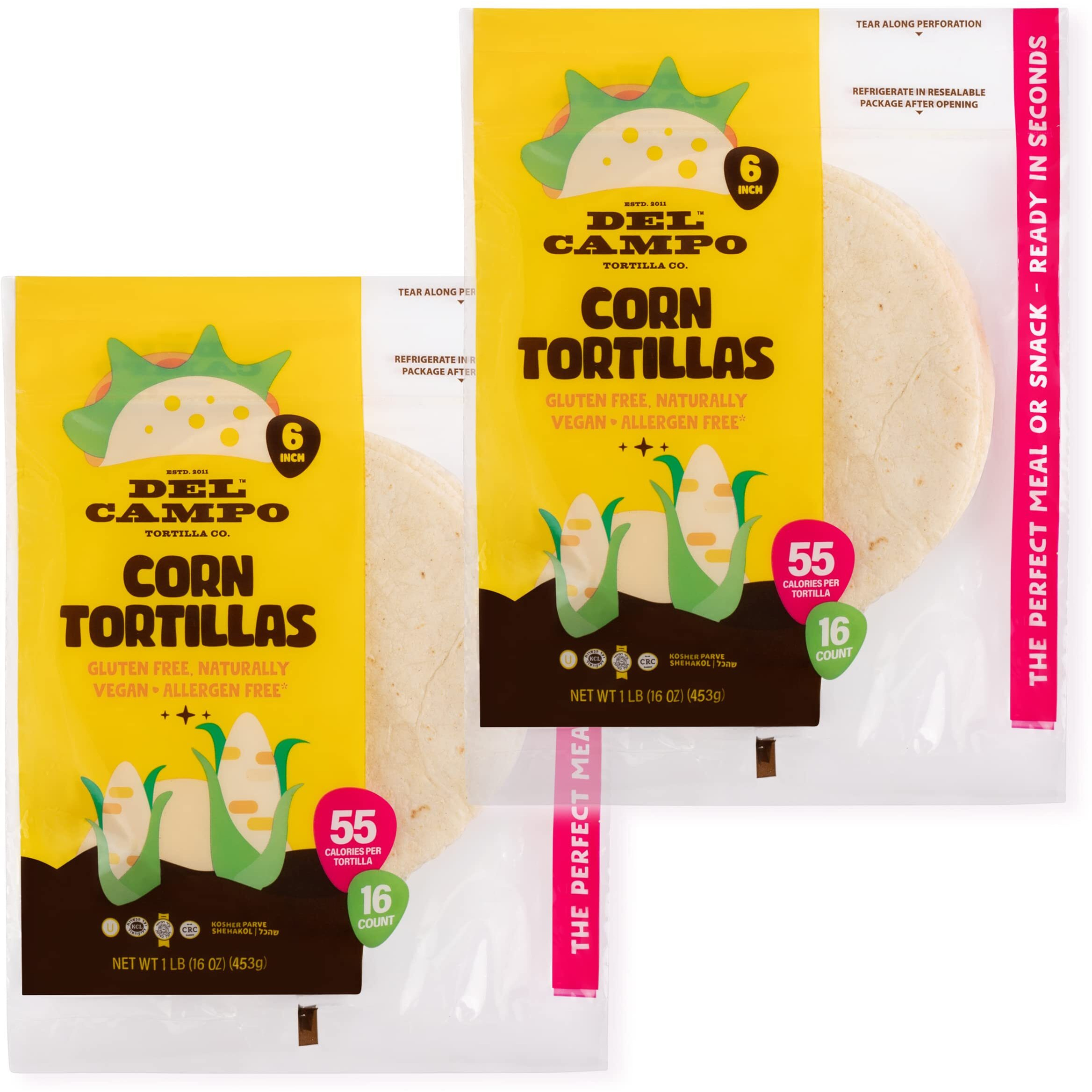 Del Campo Soft Corn Tortillas - 6 Inch Round 1 Lb. Bag. 100% Delicious, Gluten Free, Authentic Mexican Food. Serving Options Wraps, Tacos, Quesadillas Or Burritos. Kosher.16Ct./(Pack Of Two