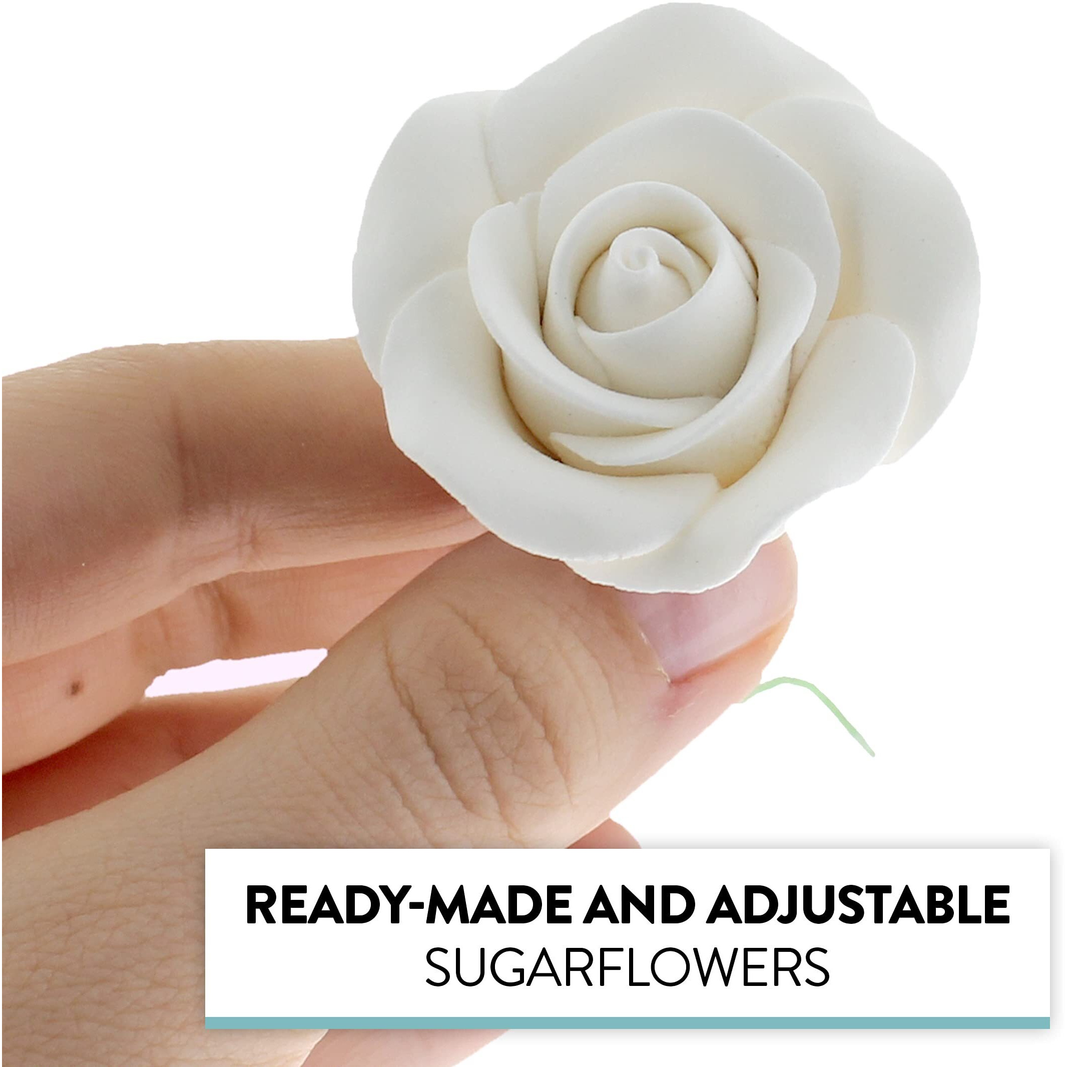 Global Sugar Art Tea Rose Sugar Cake Flowers, White, Medium With Wire,1.75 Inches, 12 Count By Chef Alan Tetreault
