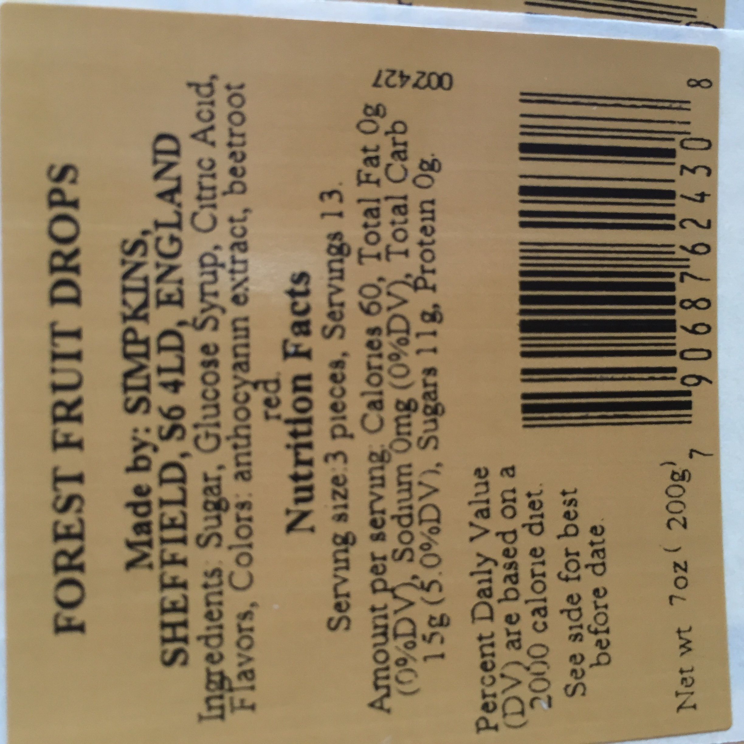 Simpkins Travel Sweets, Forest Fruit Drops, One 200G Tin