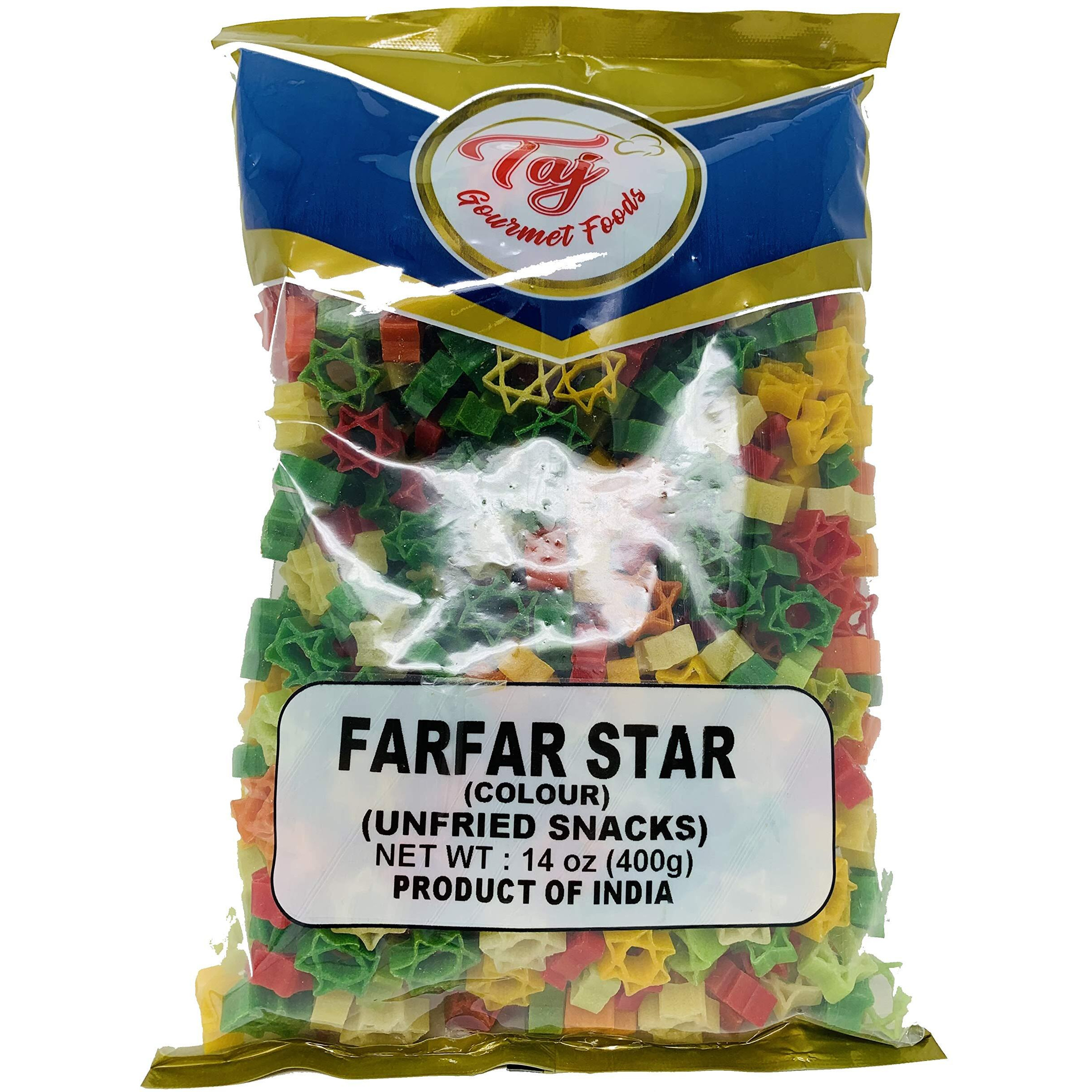 Taj Gourmet Farfar Fryums (Wheat Pellet Tube), 400G (Star)