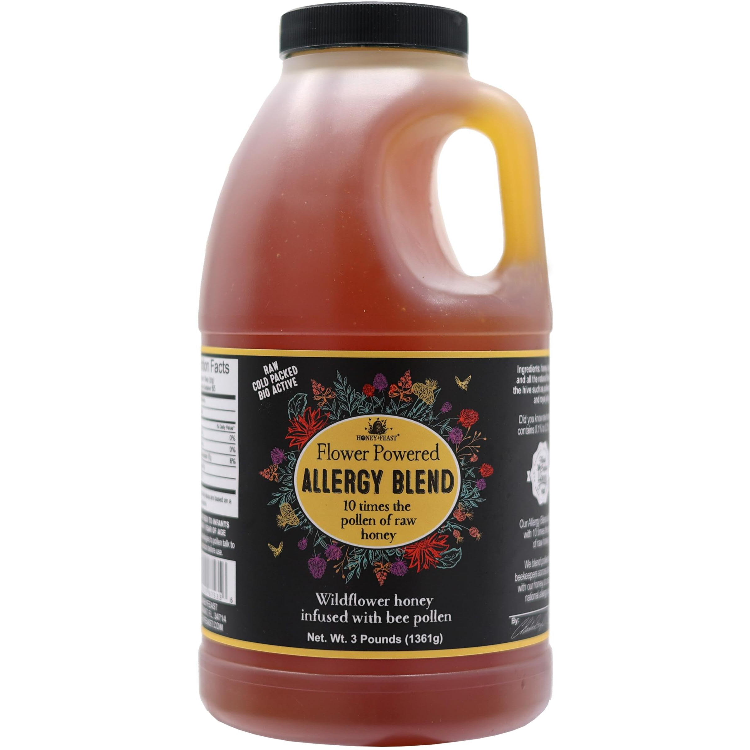 Honey Feast Allergy Blend Honey, 3Lb Jar - Premium American Honey, Floridian Origin, Raw & Unfiltered, Enhanced Pollen Content, Beekeeper Crafted In Central Florida Apiary