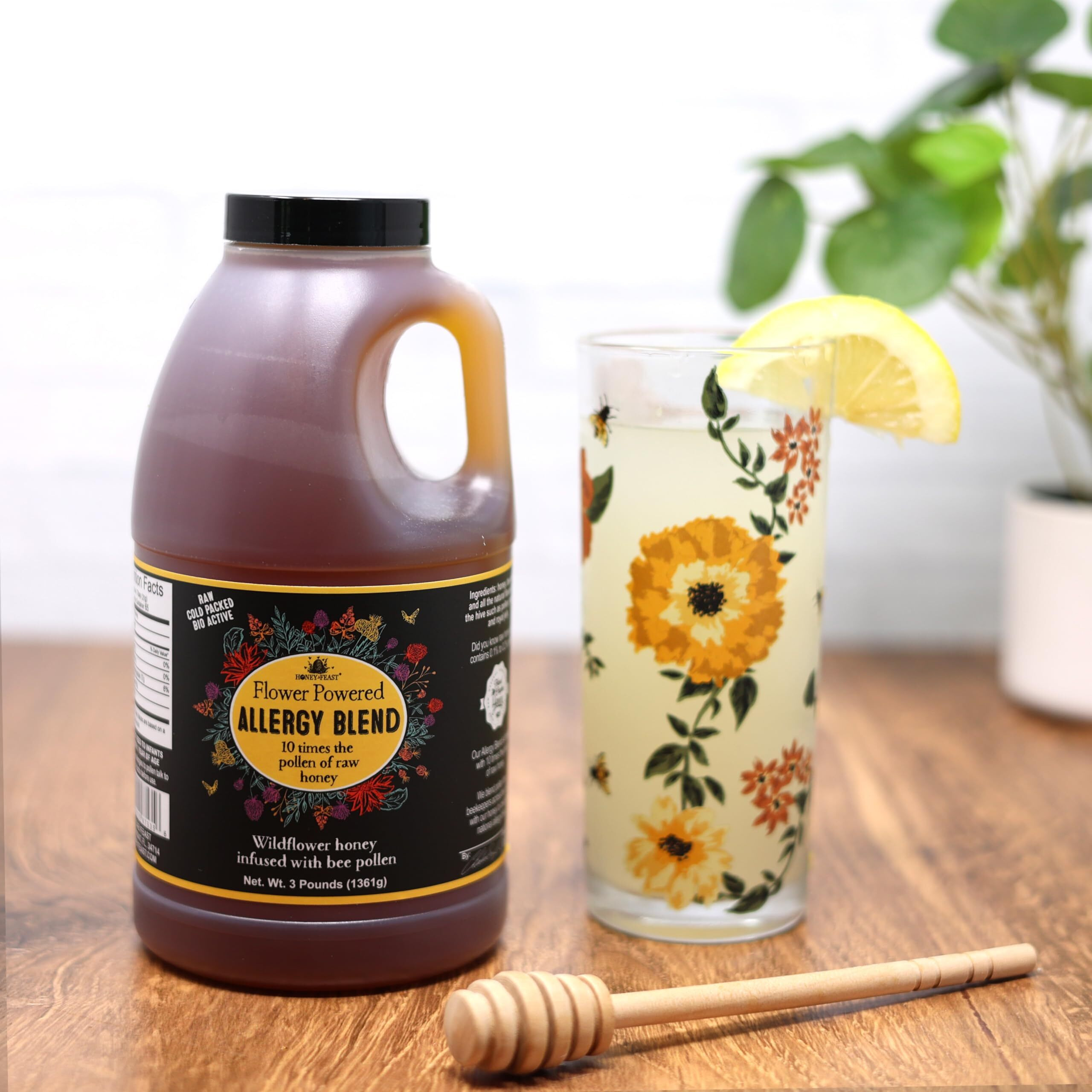 Honey Feast Allergy Blend Honey, 3Lb Jar - Premium American Honey, Floridian Origin, Raw & Unfiltered, Enhanced Pollen Content, Beekeeper Crafted In Central Florida Apiary