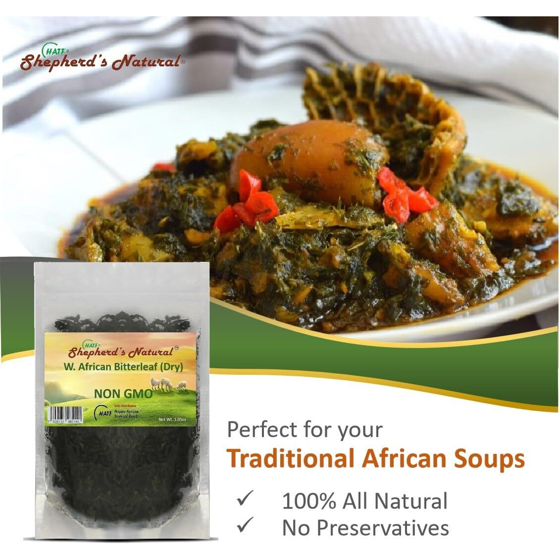 Bitter Leaf (Dry) By Shepherd's Natural. Non Gmo. Sand Free 1.5 Oz / 42.5 G Bag