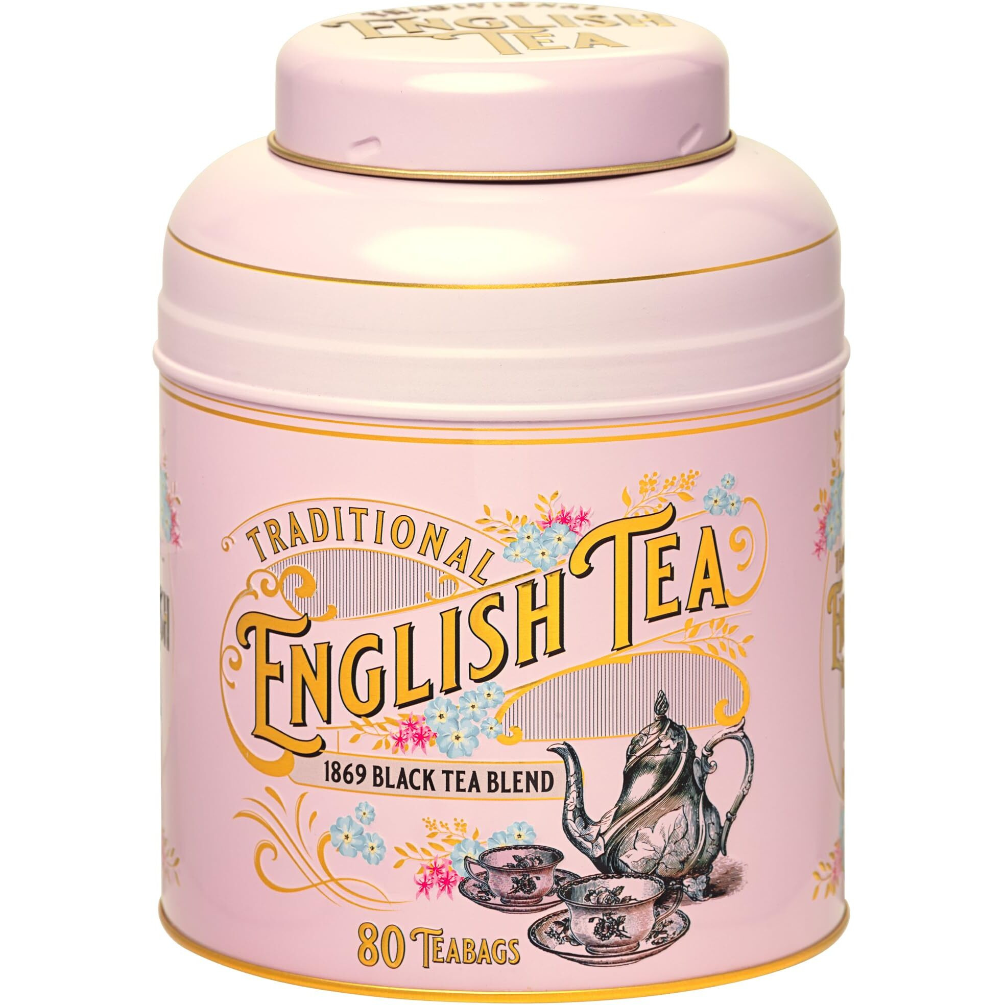 New English Teas Vintage Victorian Tea Caddy With 80 English Teabags (Rose Pink)
