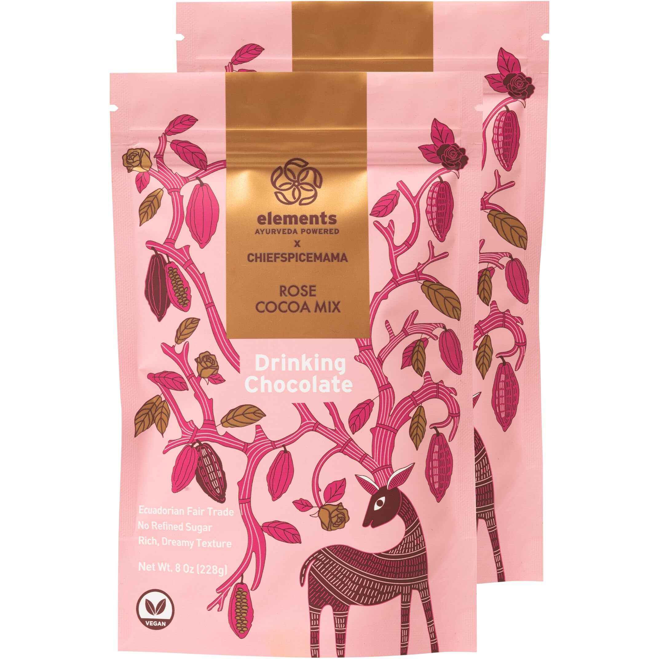 Elements Truffles Rose Essential Oil Hot Chocolate - Heavy Metal Tested- All-Natural, Handmade Hot Chocolate Mix - Uses Ecuadorian, Fair Trade, Organic Cacao Powder - Vegan Hot Cocoa Mix - 16 Oz