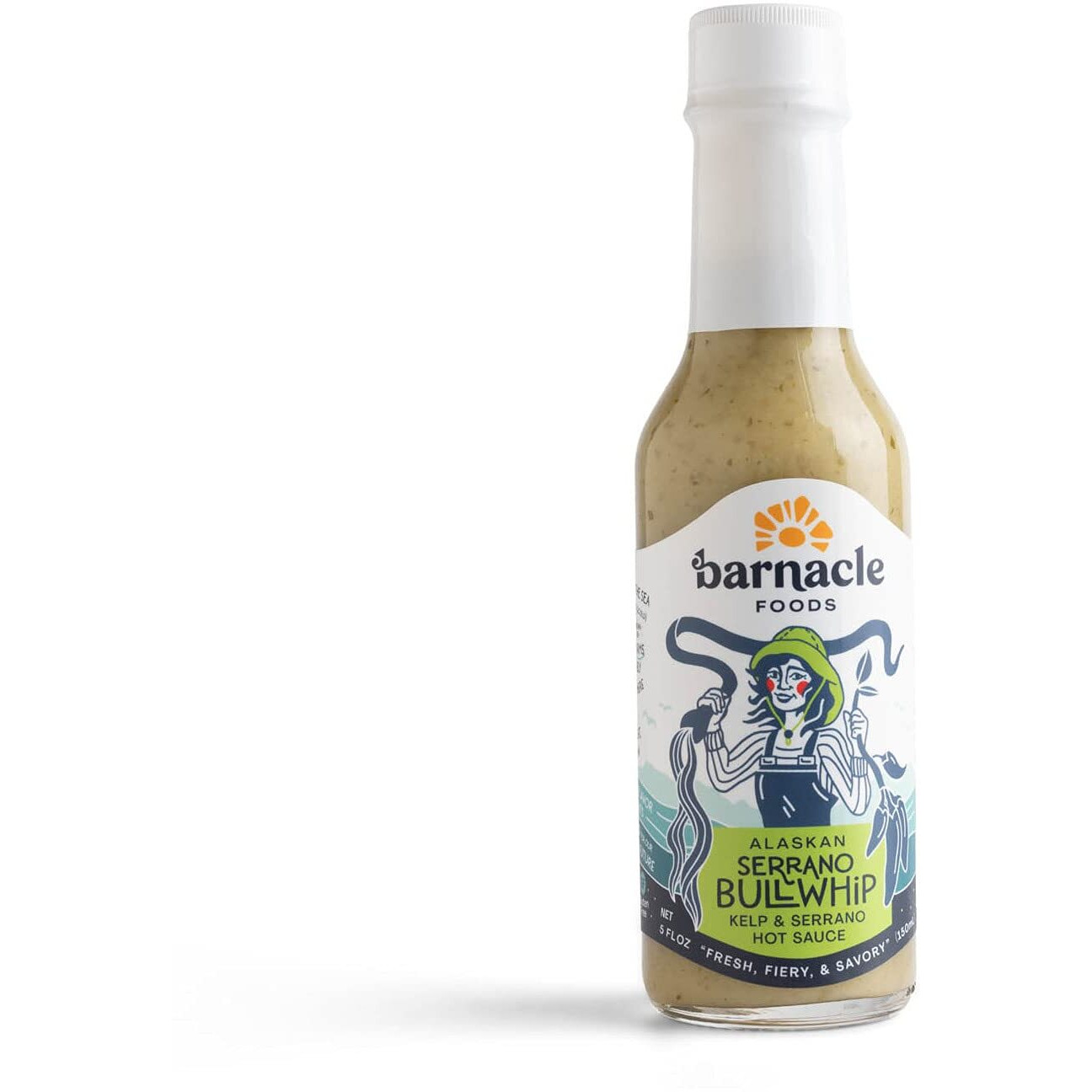 Barnacle Foods Serrano Bullwhip Kelp Hot Sauce | Kelp & Serrano Peppers | Made In Alaska | Delicious Savory Umami Flavor & Heat | Packed With Vitamins & Minerals | Great For Dipping & Pouring | 1 Pack