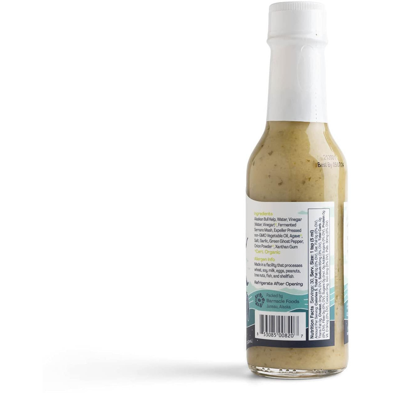 Barnacle Foods Serrano Bullwhip Kelp Hot Sauce | Kelp & Serrano Peppers | Made In Alaska | Delicious Savory Umami Flavor & Heat | Packed With Vitamins & Minerals | Great For Dipping & Pouring | 1 Pack