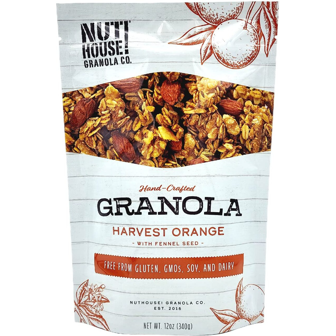 Nuthouse Granola Company - Premium Harvest Orange Granola | Certified Gluten-Free, Non-Gmo, Kosher | Vegan, Soy-Free | 12 Oz. Bag (3-Pack)