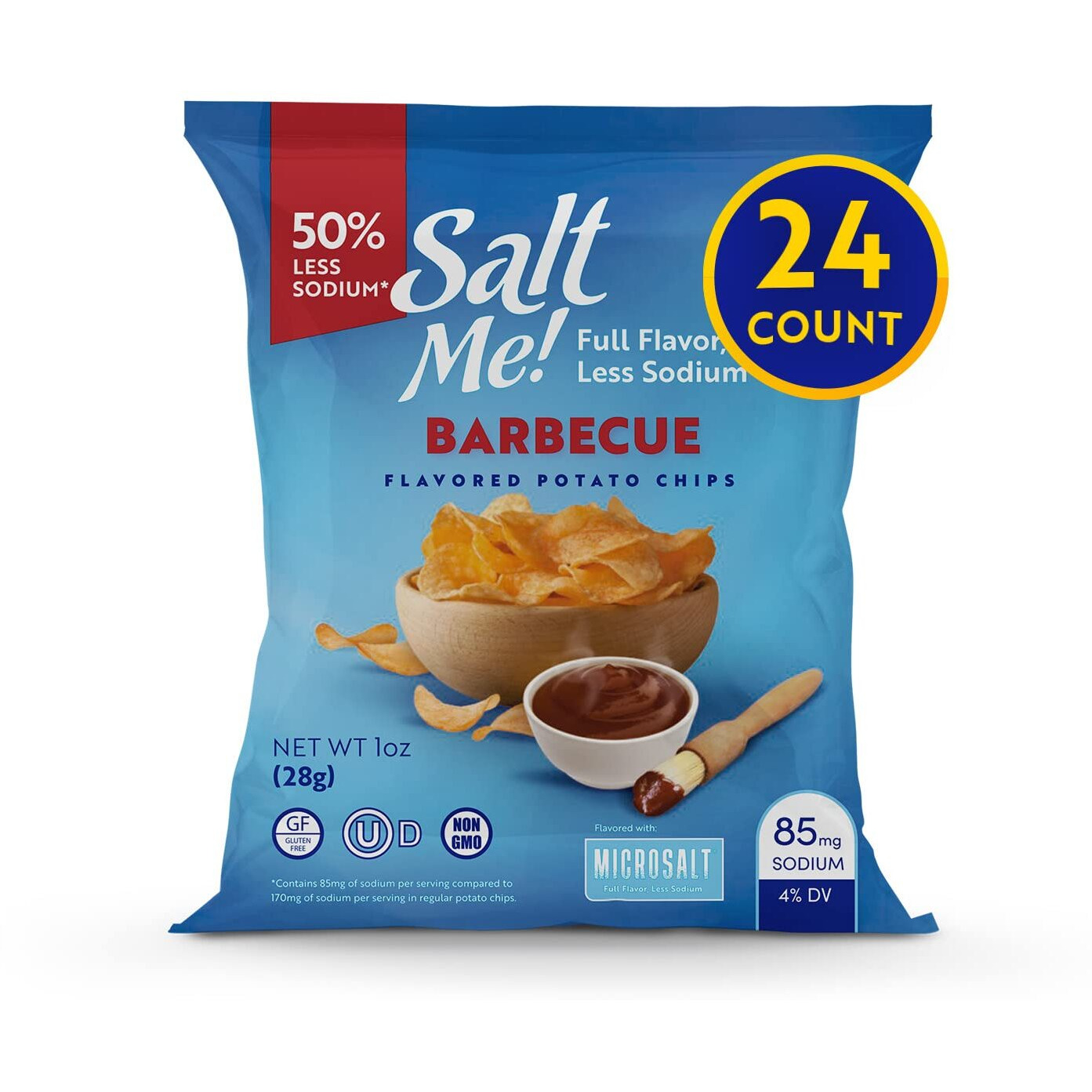 Saltme Barbecue Better For You Potato Chips - 24Ct 1Oz Bags - 50% Less Sodium, Kosher, Healthier Snack Pack- Best Full Flavor, Non-Gmo, Gluten Free - Less Sodium, Same Flavor.