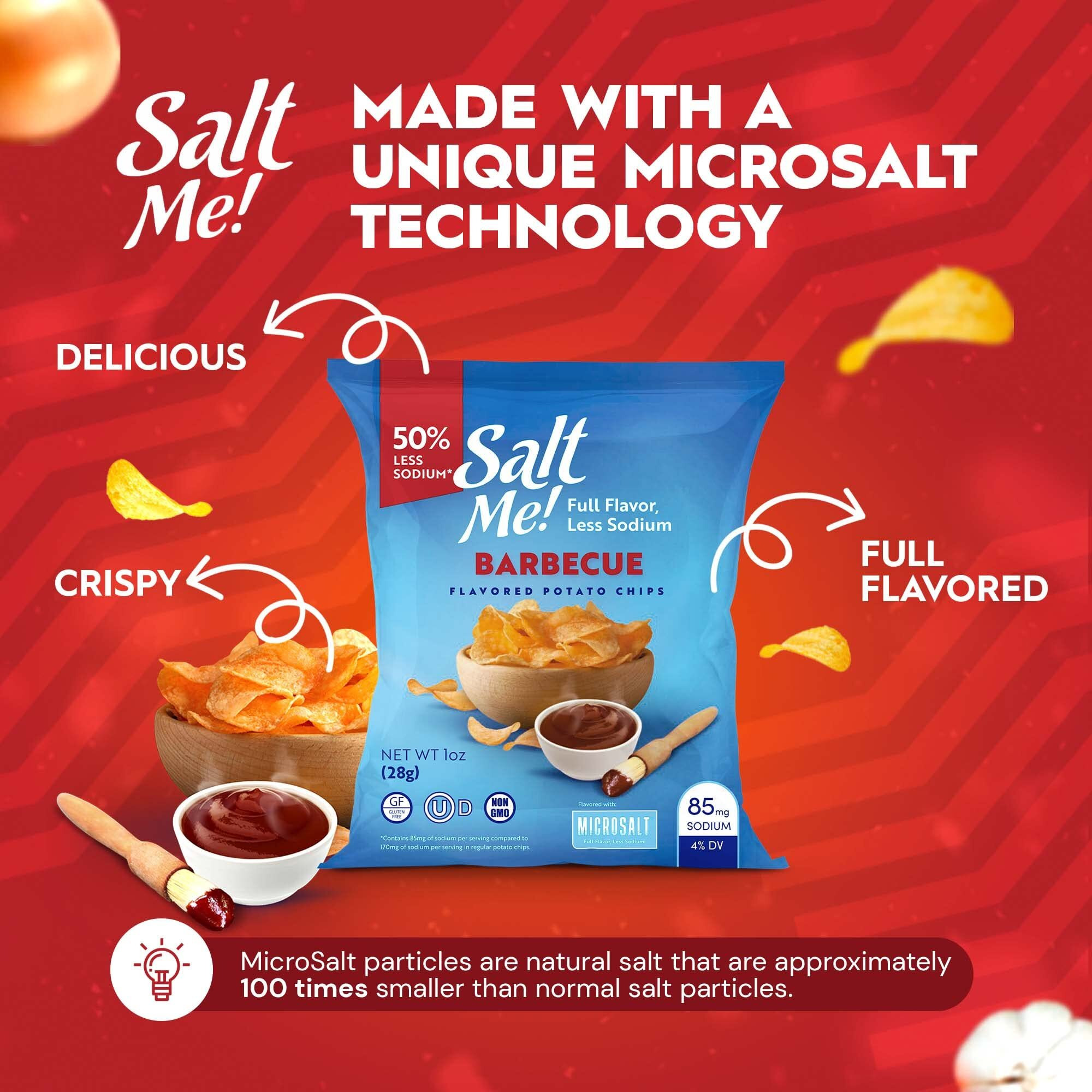 Saltme Barbecue Better For You Potato Chips - 24Ct 1Oz Bags - 50% Less Sodium, Kosher, Healthier Snack Pack- Best Full Flavor, Non-Gmo, Gluten Free - Less Sodium, Same Flavor.