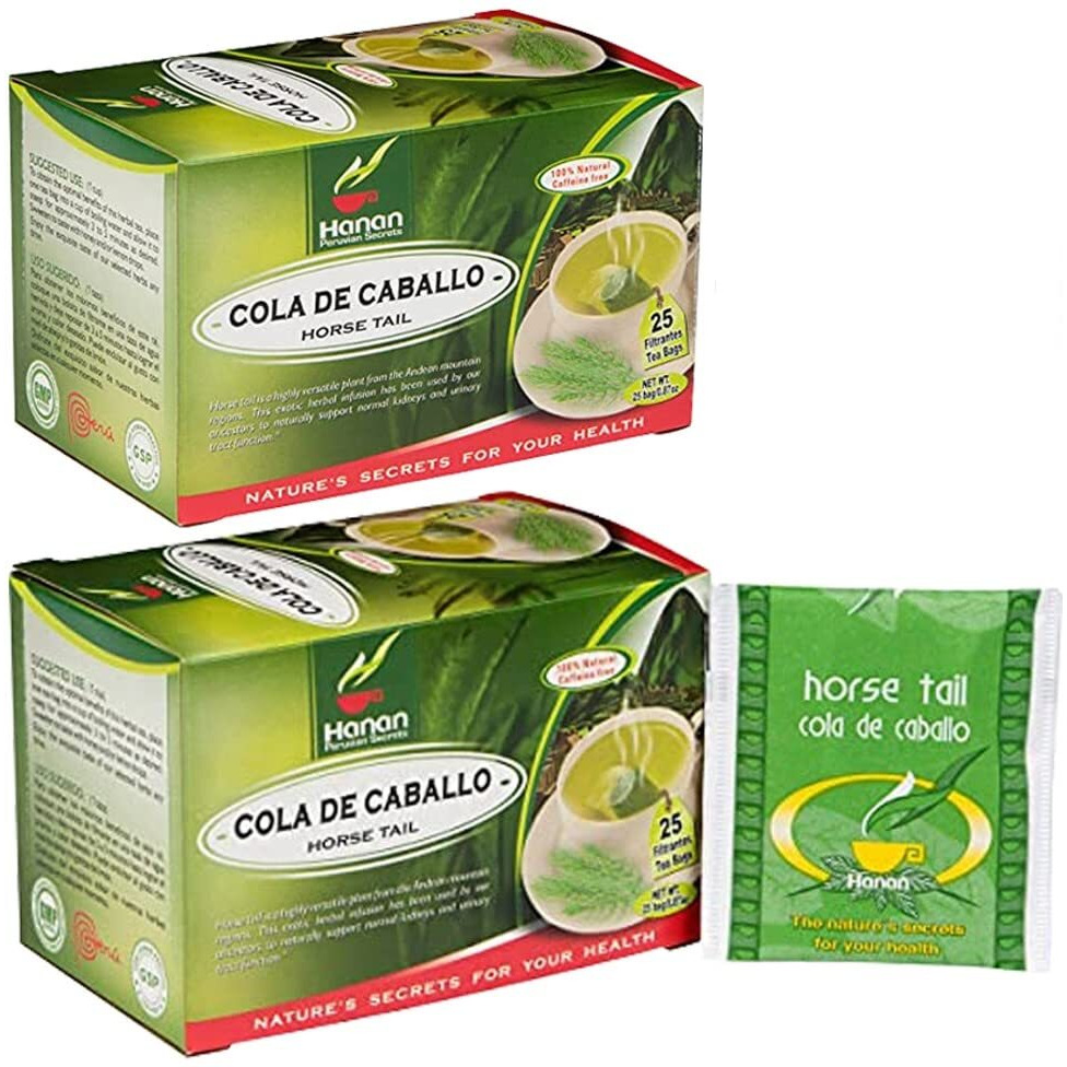 Hanan Horsetail Herbal Tea 50 Teabags (Cola De Caballo) - Pack Of 2 Boxes With 25 Bags Each All-Natural Herb From Peru