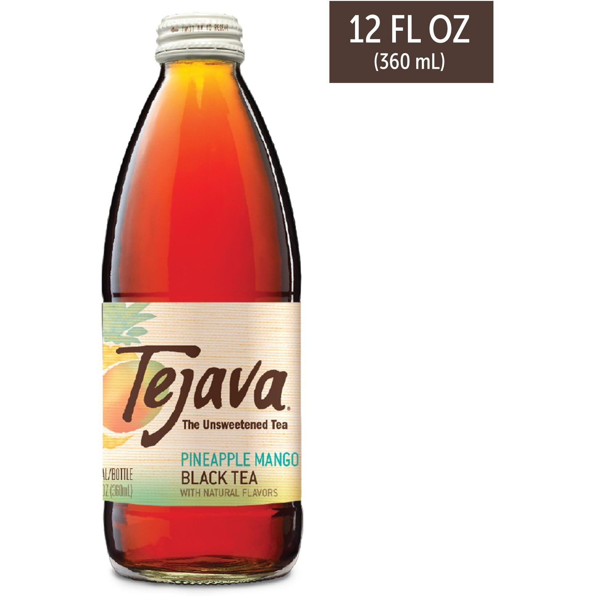 Tejava Pineapple Mango Black Iced Tea, 4 Pack, 12Oz Glass Bottles, Unsweetened, Non-Gmo, Kosher, No Sugar Or Sweeteners, No Calories, No Preservatives, Brewed In Small Batches