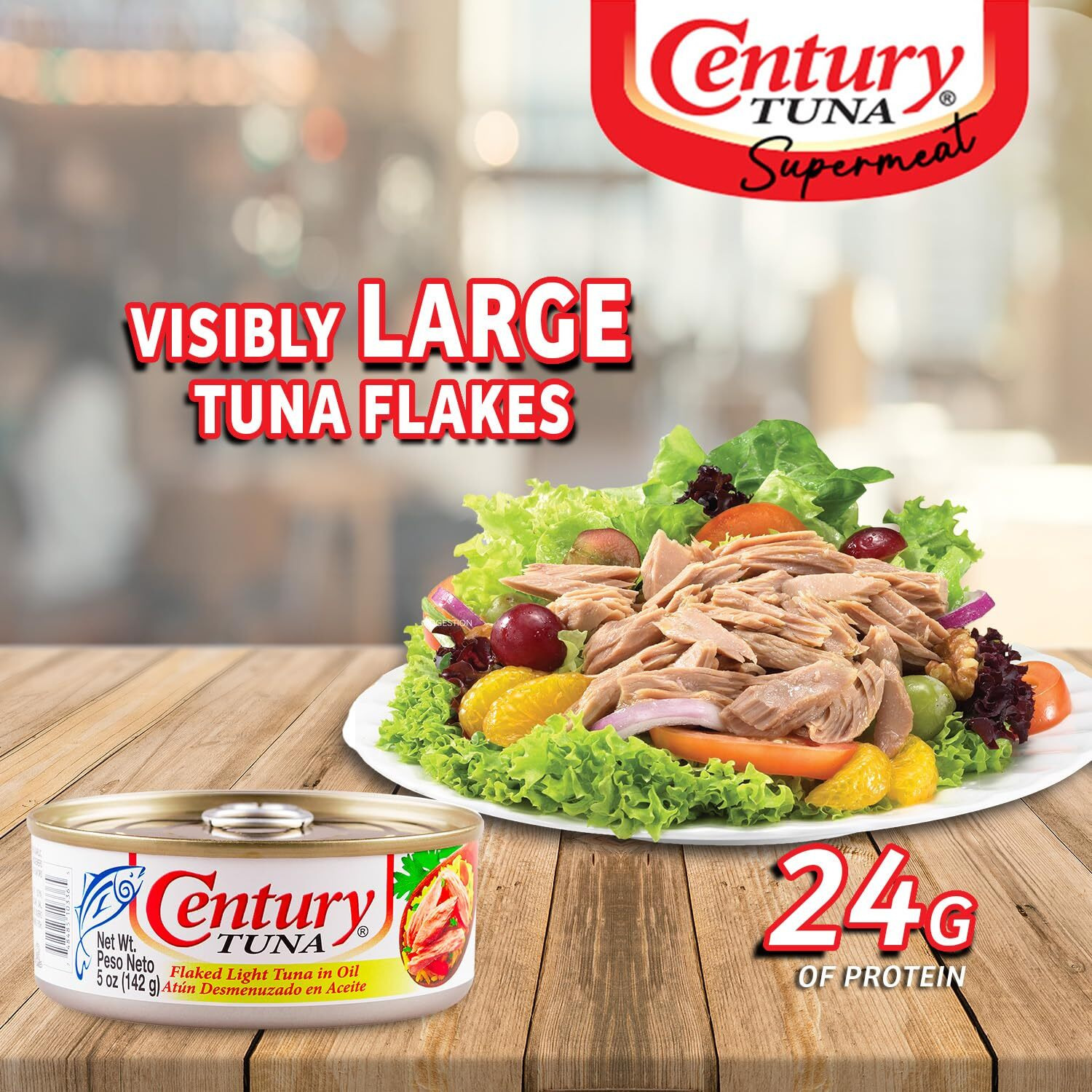 Century Tuna Premium Flaked Light Tuna In Oil - Six (6) 5 Oz. Cans - 100% Hand-Flaked (Not Machine-Processed), Slow-Cooked Tuna High In Protein