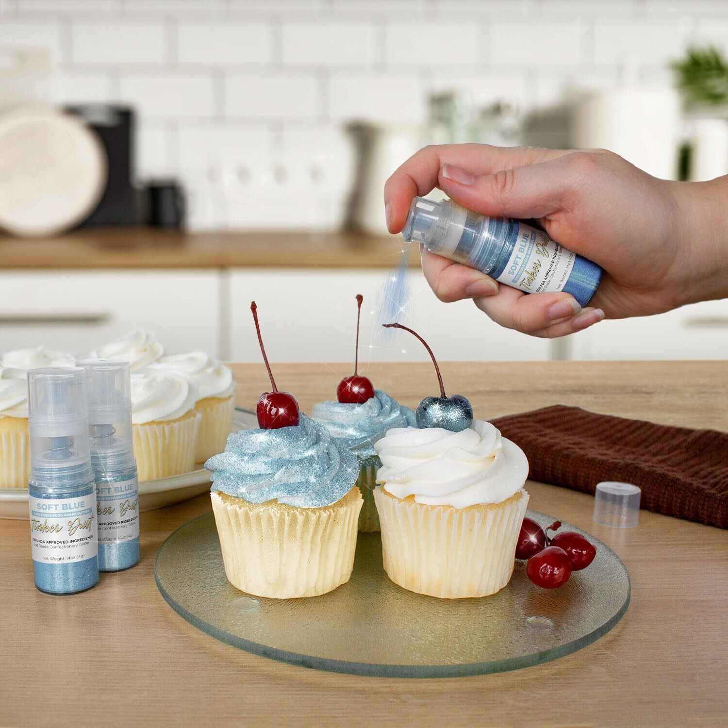 Tinker Dust - Soft Blue (4G, 1X Mini Pump) Edible Glitter For Desserts, Beverages, Cupcakes, Cake Pops And Cookies By Bakell